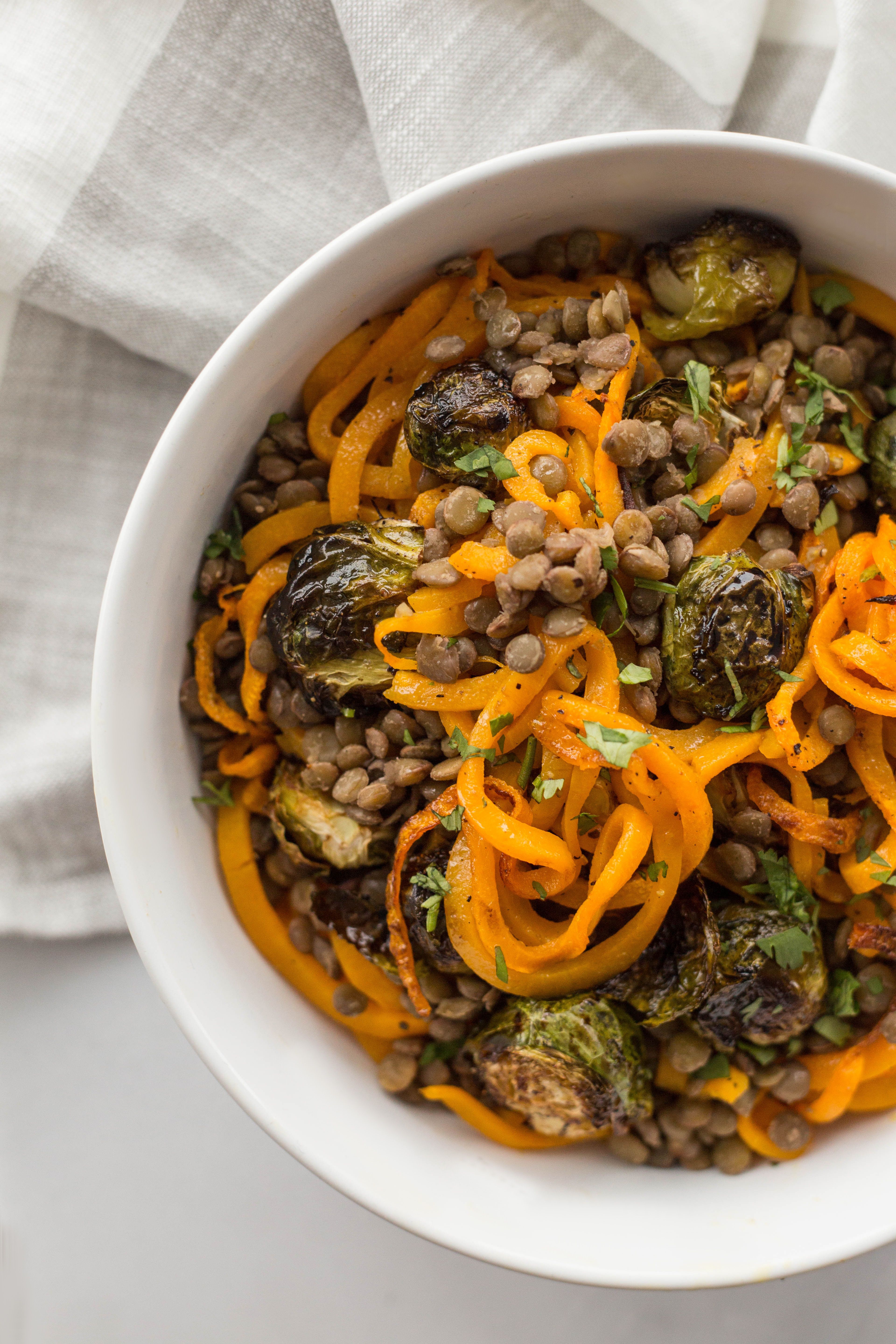 Balsamic Roasted Brussels Sprouts and Spiralized Butternut Squash ...