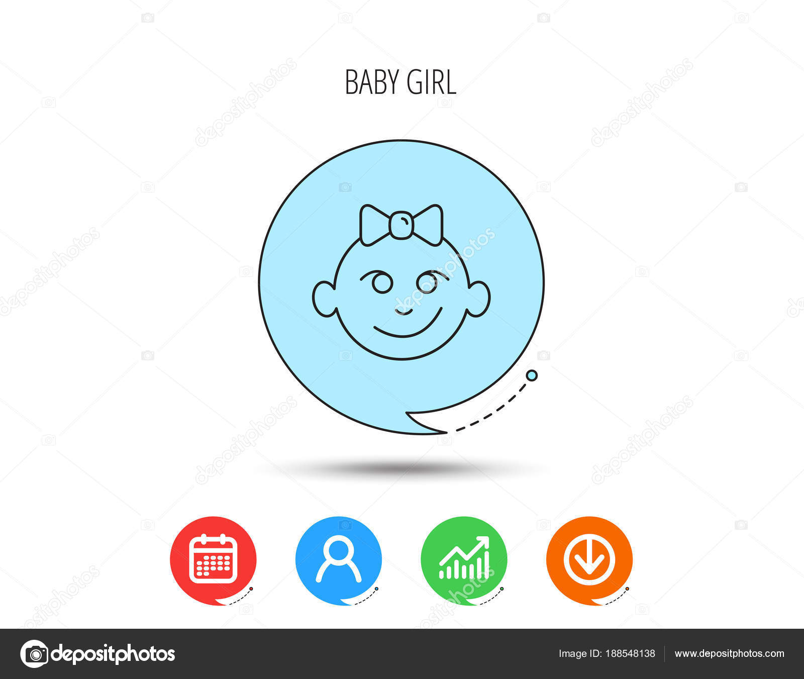 Baby girl face icon. Child with smile sign. — Stock Vector ...