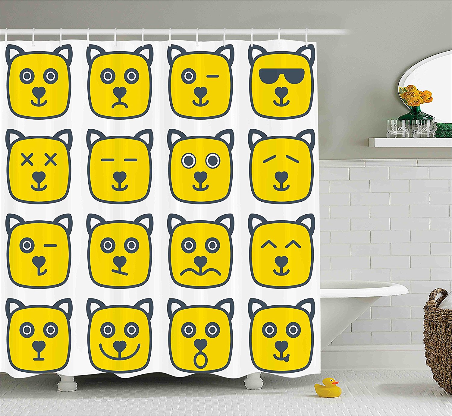 Amazon.com: Ambesonne Emoji Shower Curtain, Cat Dog like Animal ...