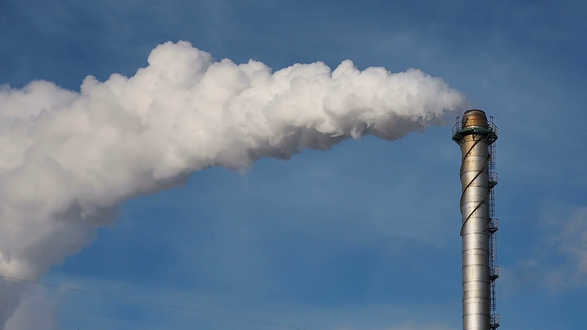 Pipe throws grey smoke in blue sky. Air Pollution Concept Stock ...
