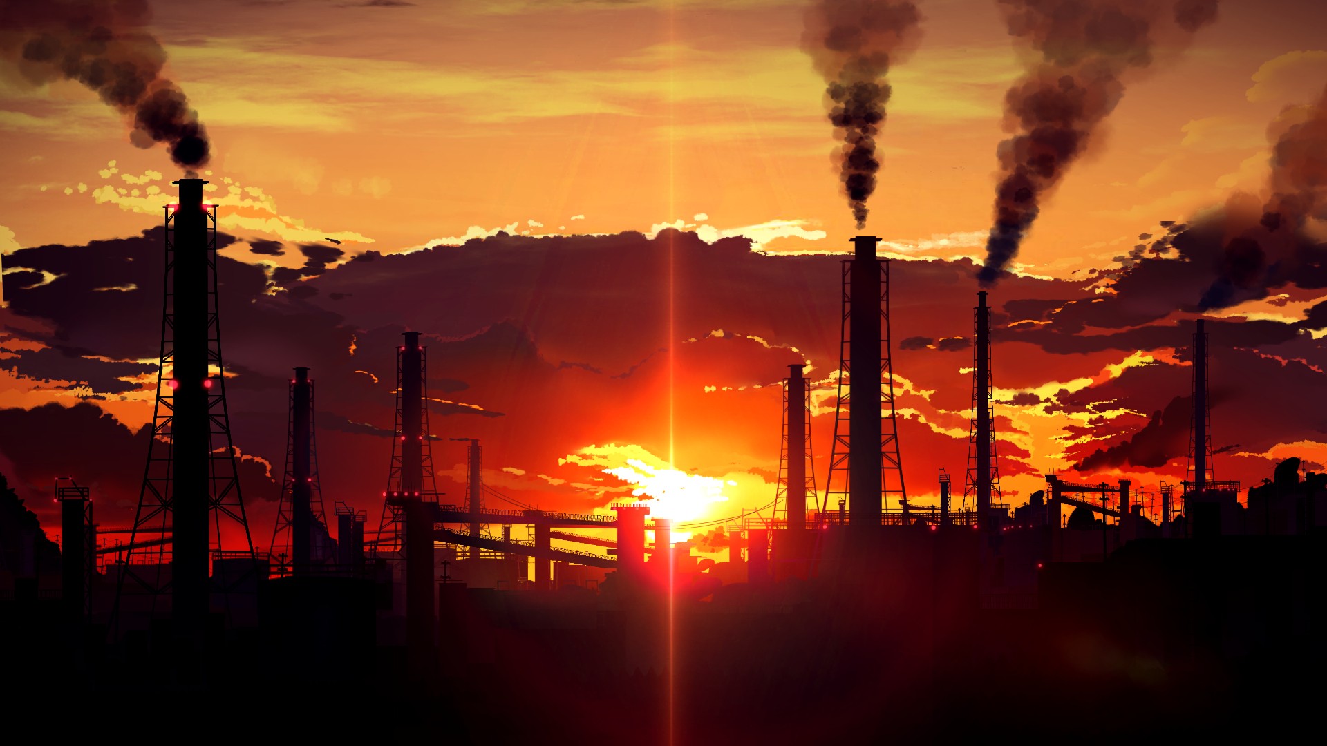 sunset, Factory tubes, Smoke, Industrial Wallpapers HD / Desktop and ...