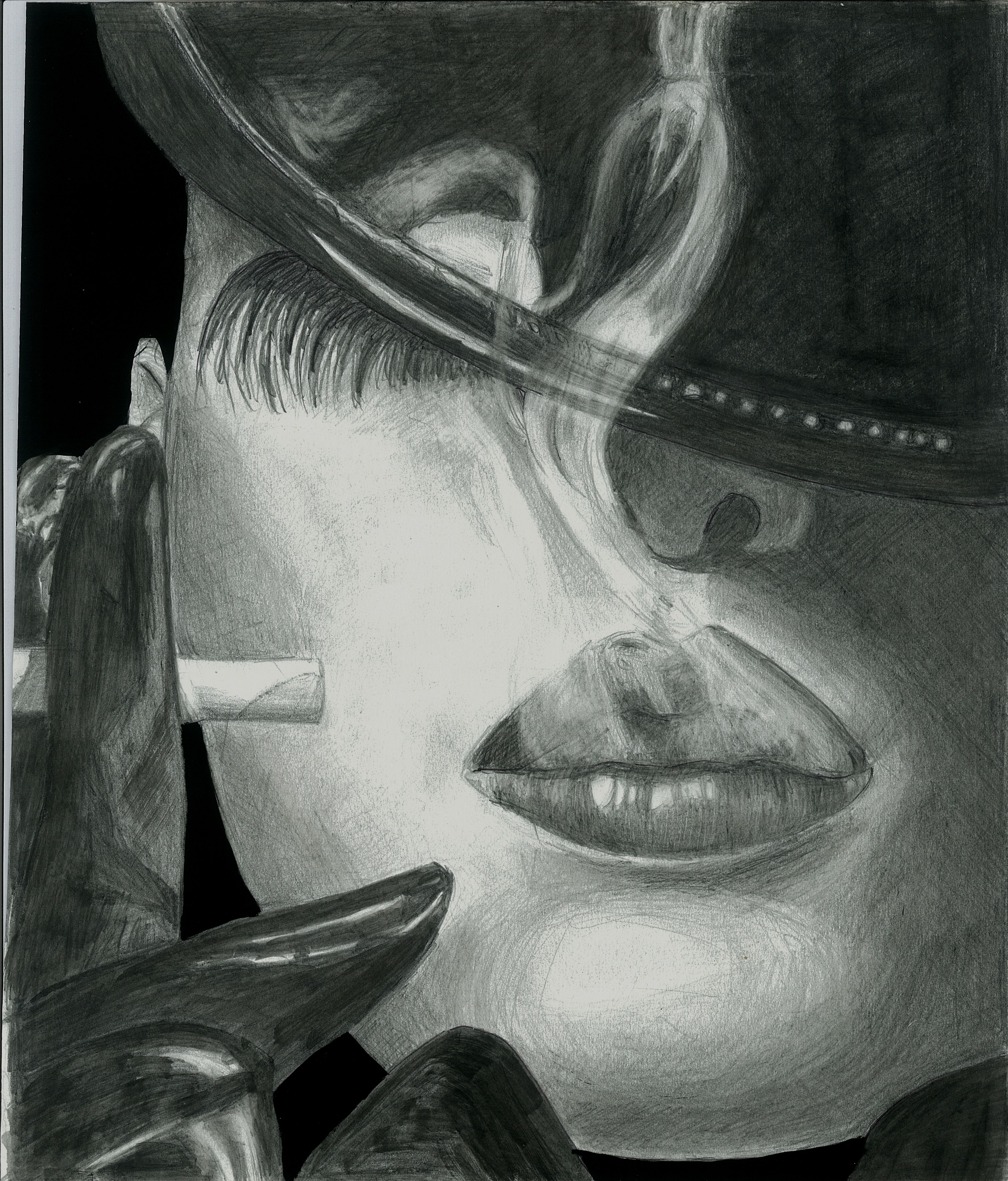 Pencil drawing, black and white. Cigarette smoke art. Sexy, classy ...