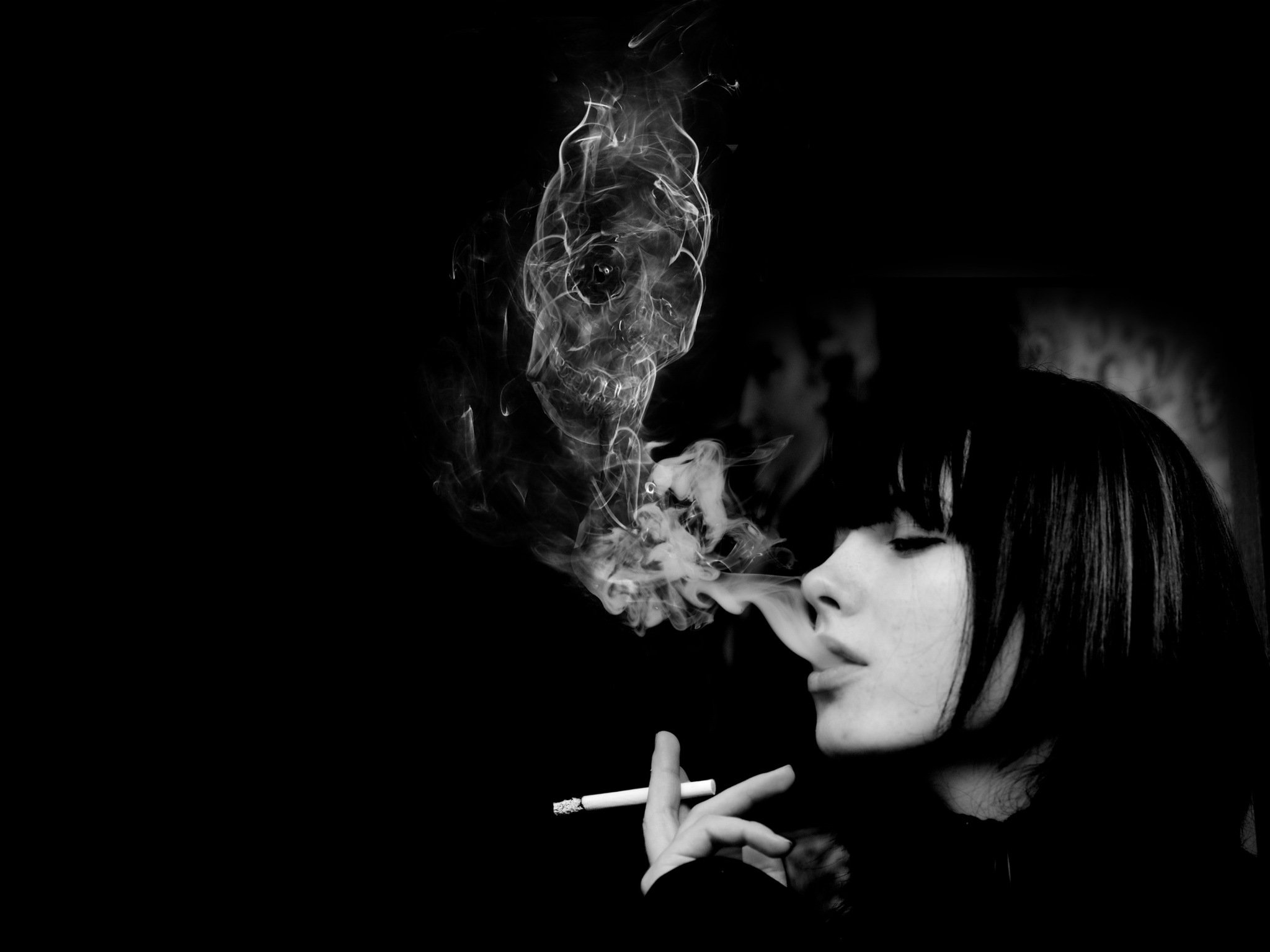 BLACK END WHITE - cigarette smoke skull wallpaper | 2048x1536 ...