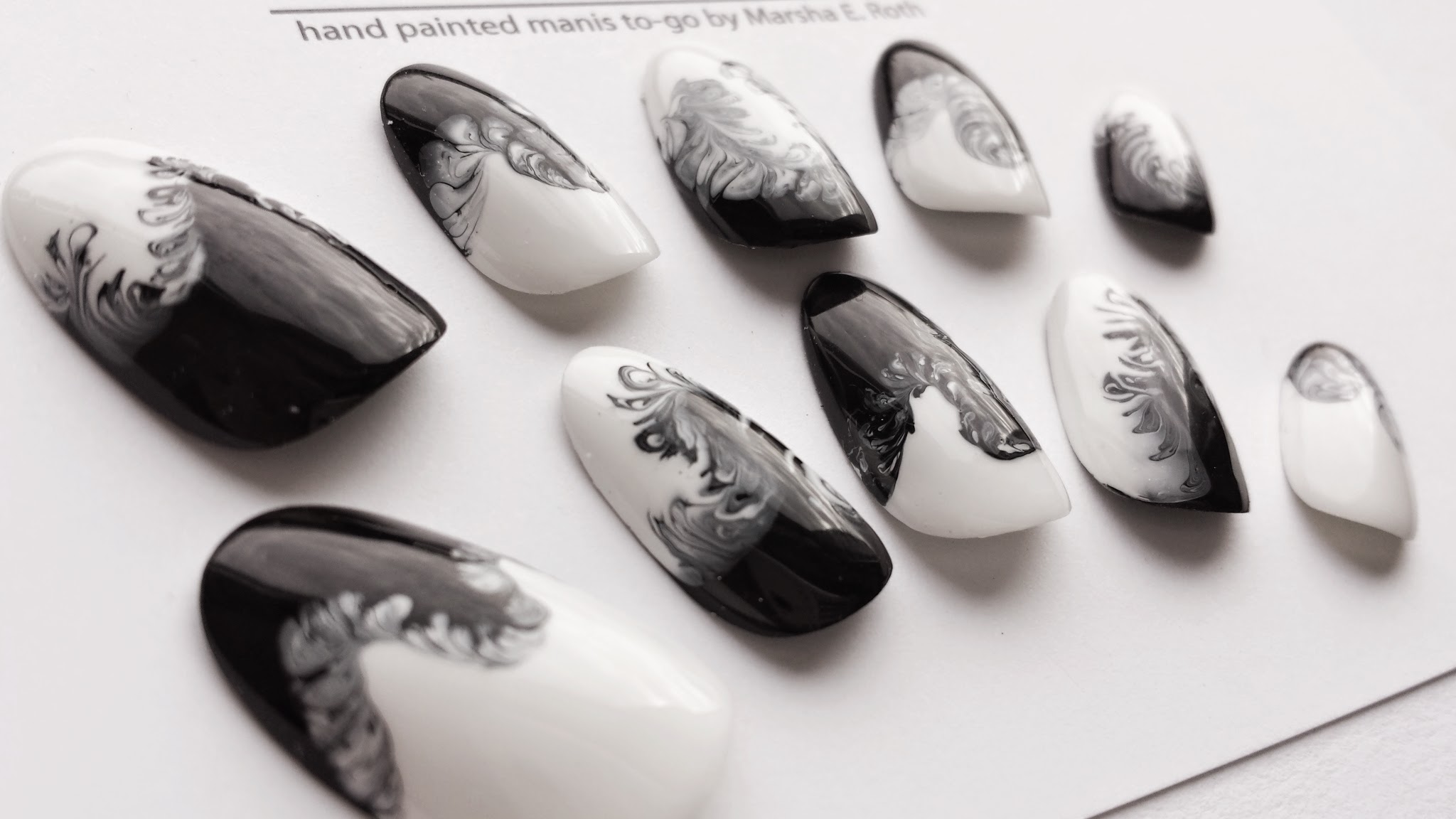 Black + White Smoke Swirl reusable press on nails · MEERO MANI NAILS ...