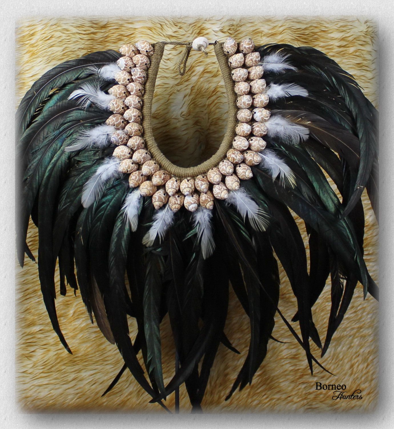 Iridescent Feathers And Shells Necklace.Tribal New Guinea Braided ...