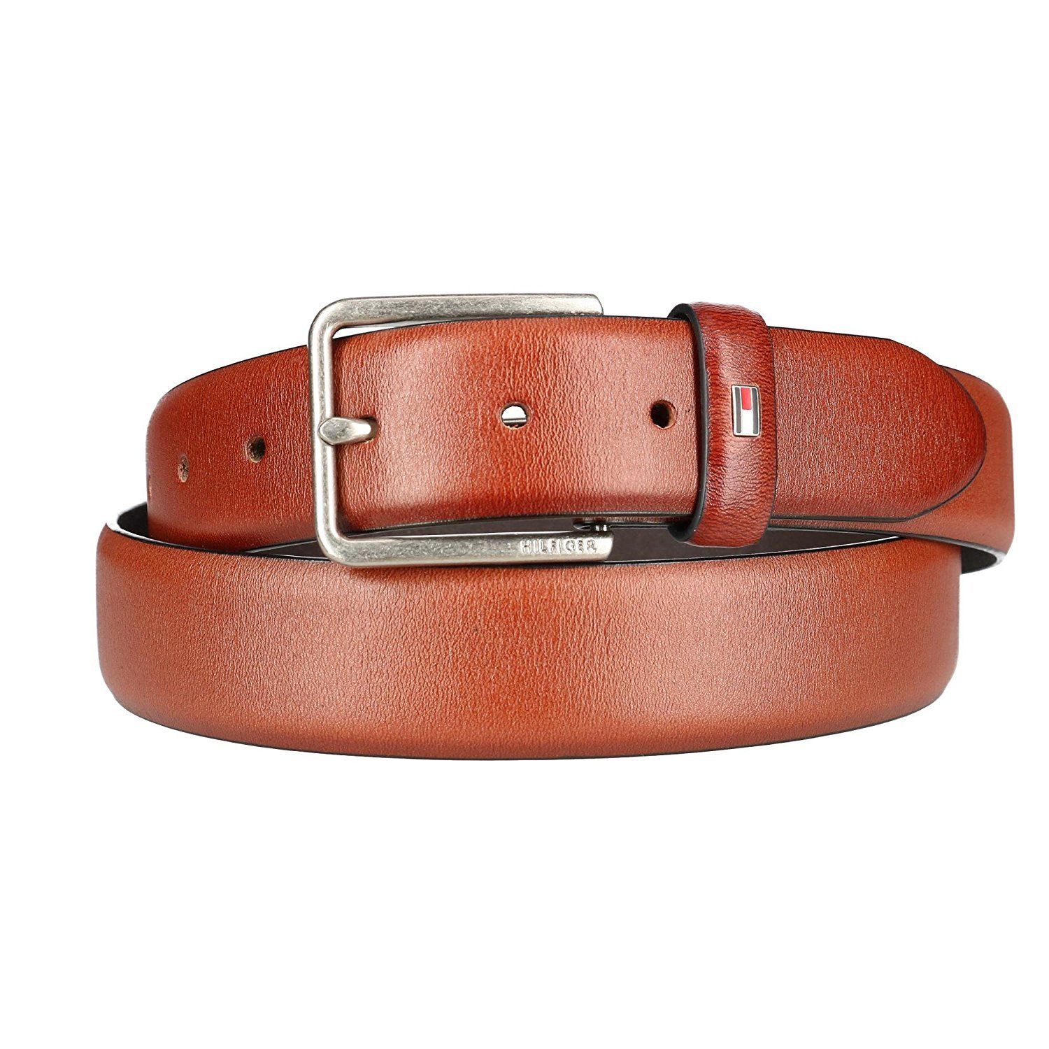 Tommy Hilfiger Men's 35mm Smooth Feather Edge Leather Belt 36 Brown ...