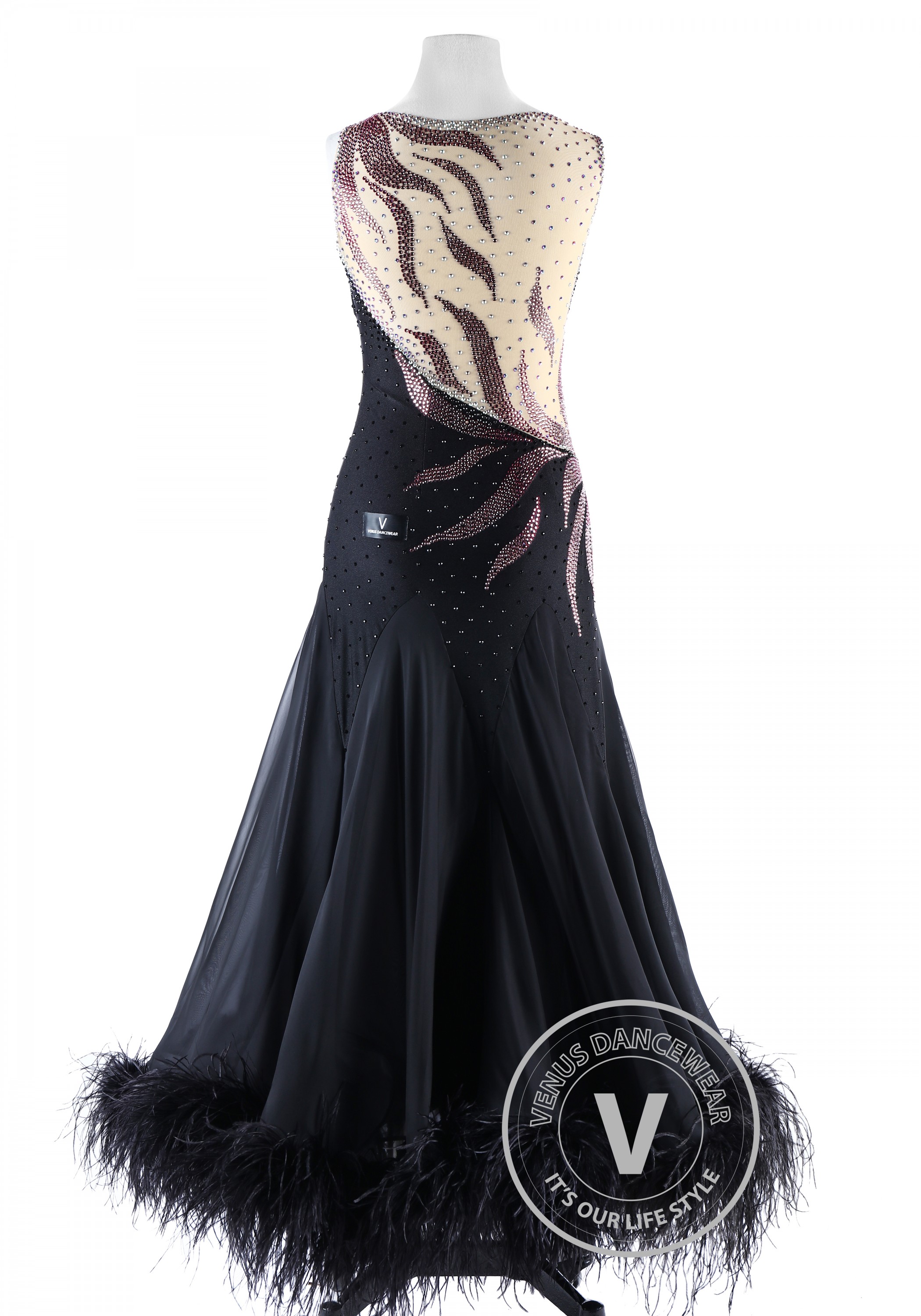 Gorgeous Black Feather Ballroom Smooth Competition Dance Dress ...