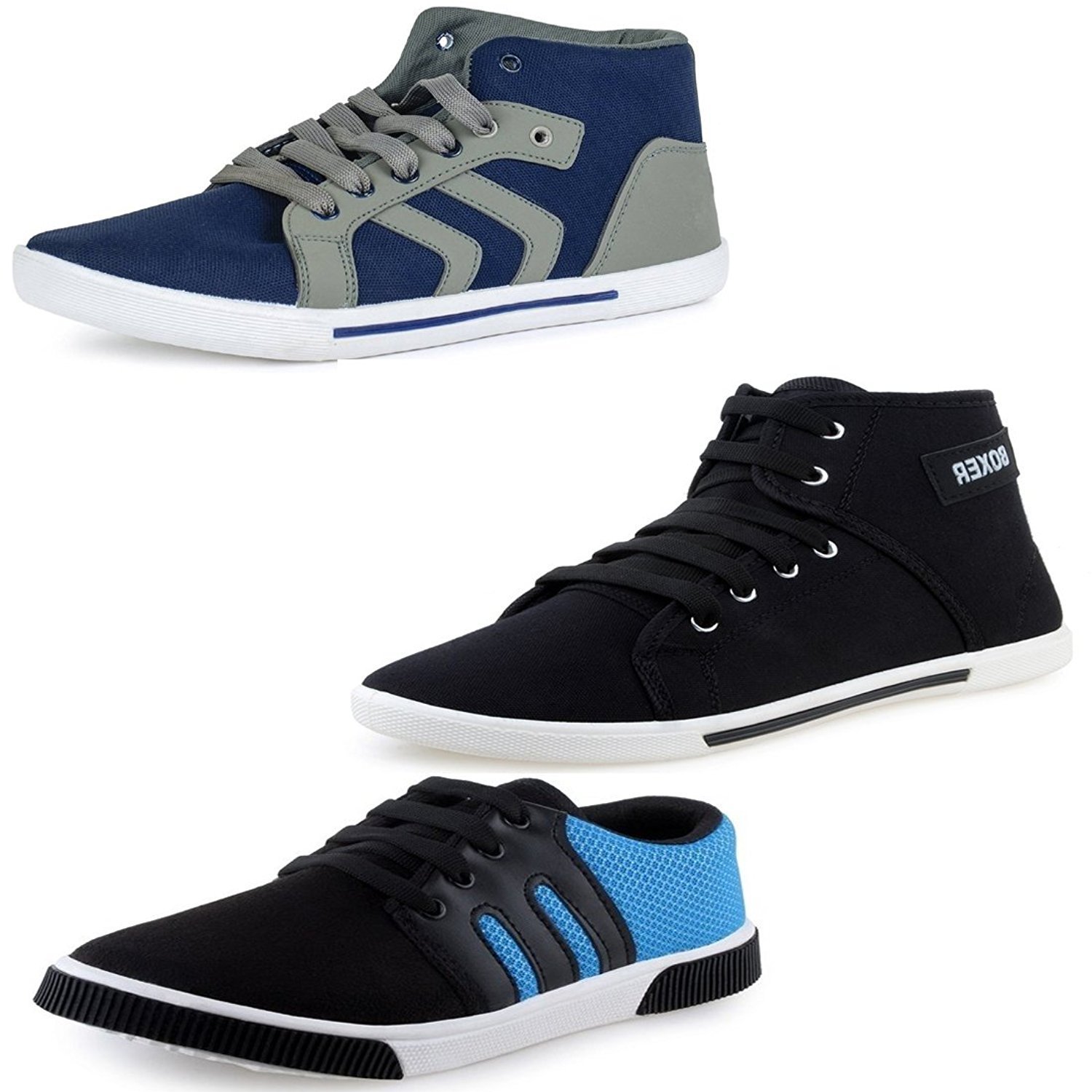 MEN'S NAVY BOOT BOXER AND SNEAKER SHOES COMBO PACK OF 3: Buy Online ...