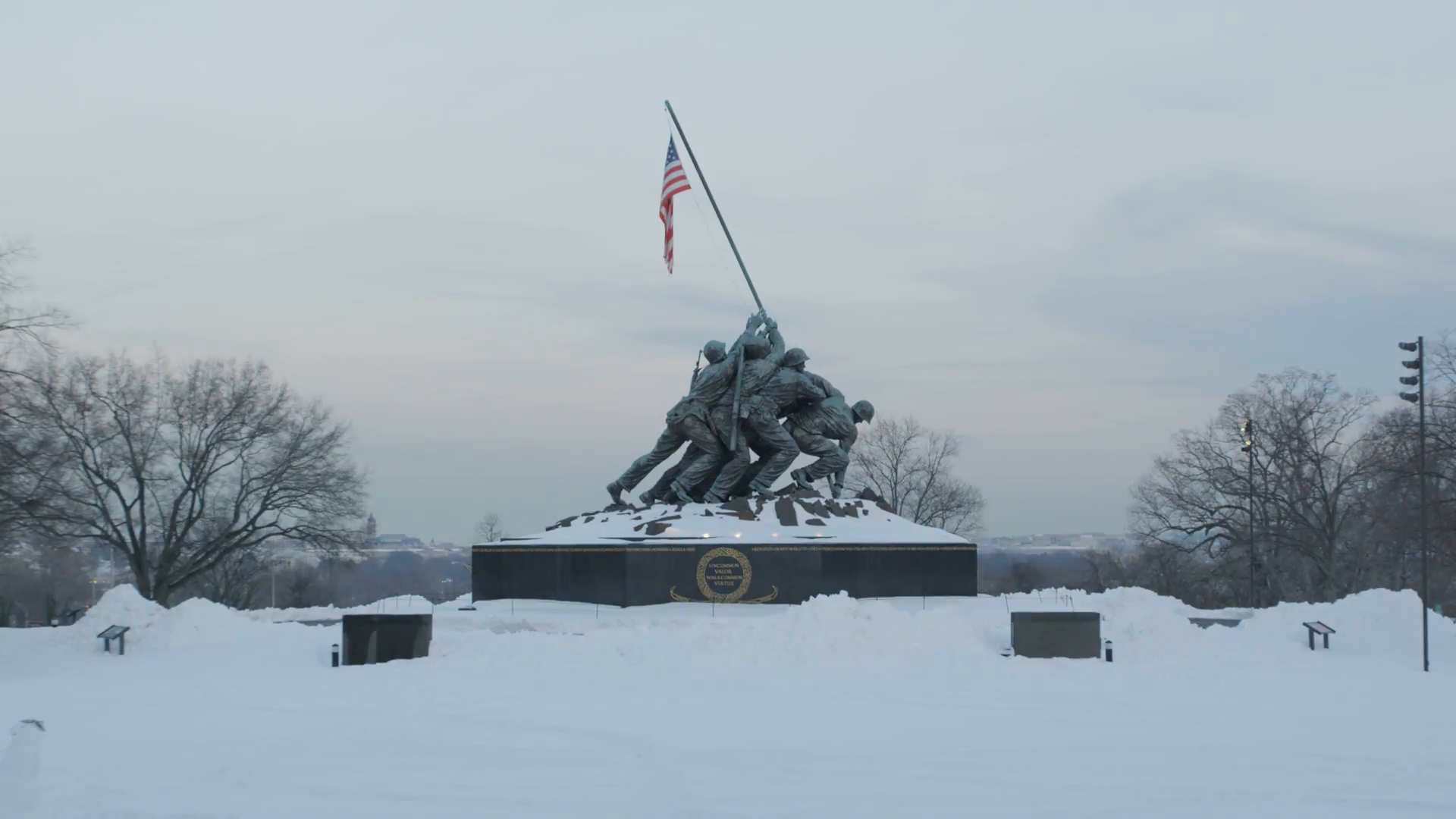 Snow Covered Iwo Jima Marine Corps War Memorial in Winter Stock ...