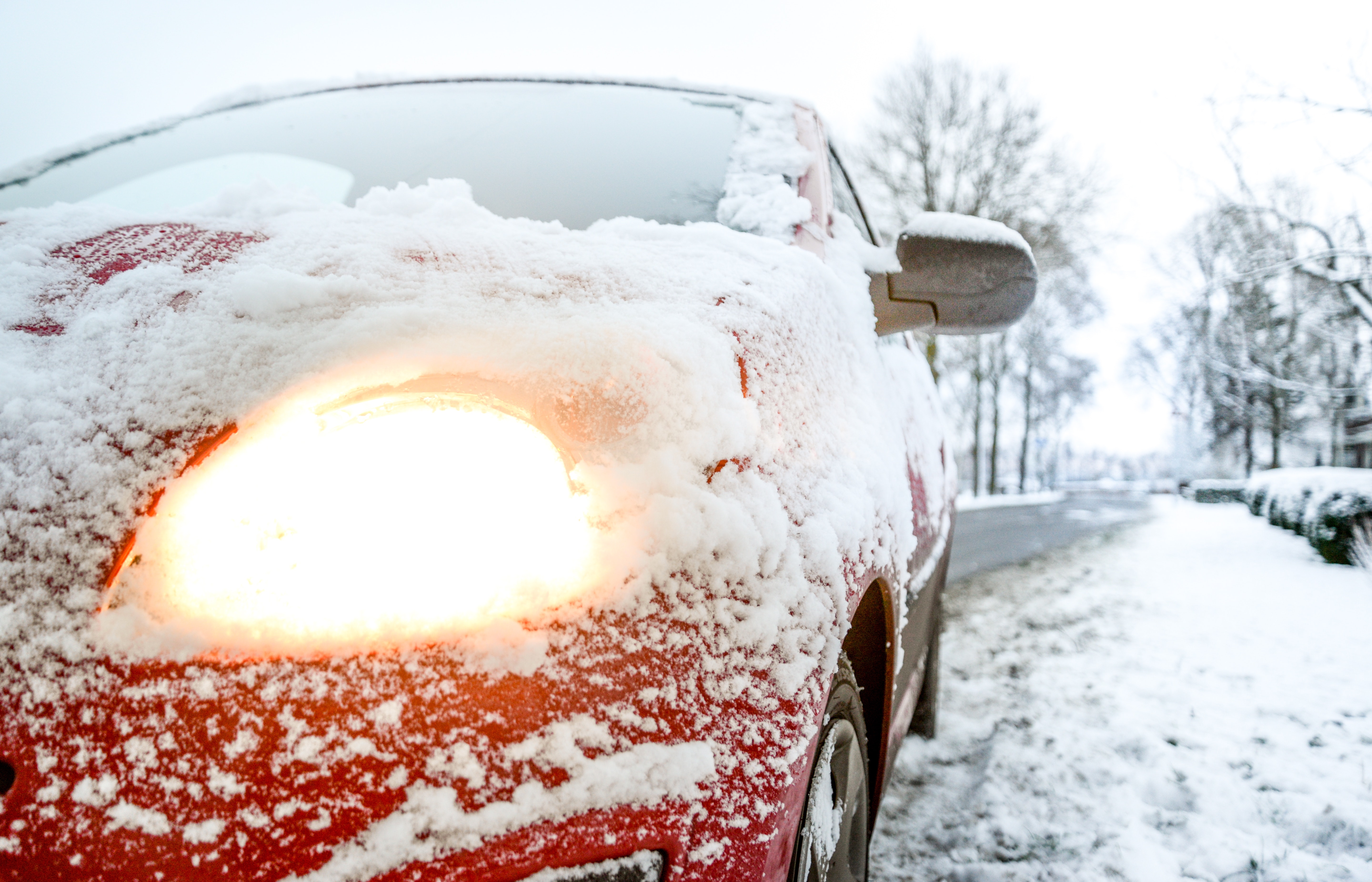 Snow Covered Red Sedan, Season, Winter, Wheel, Weather, HQ Photo