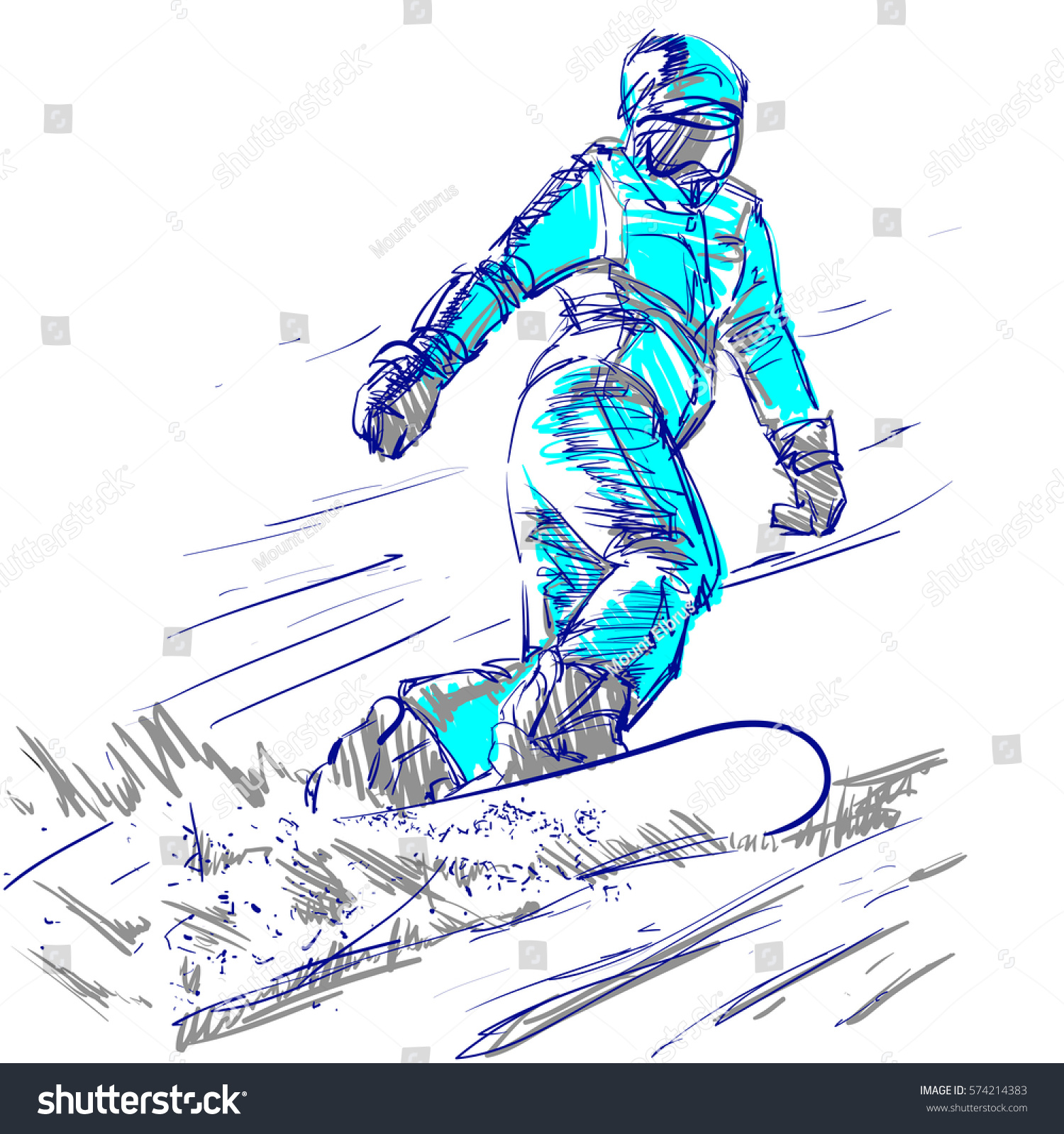 Sketch Snowboarder Woman On Slope Vector Stock Vector 574214383 ...