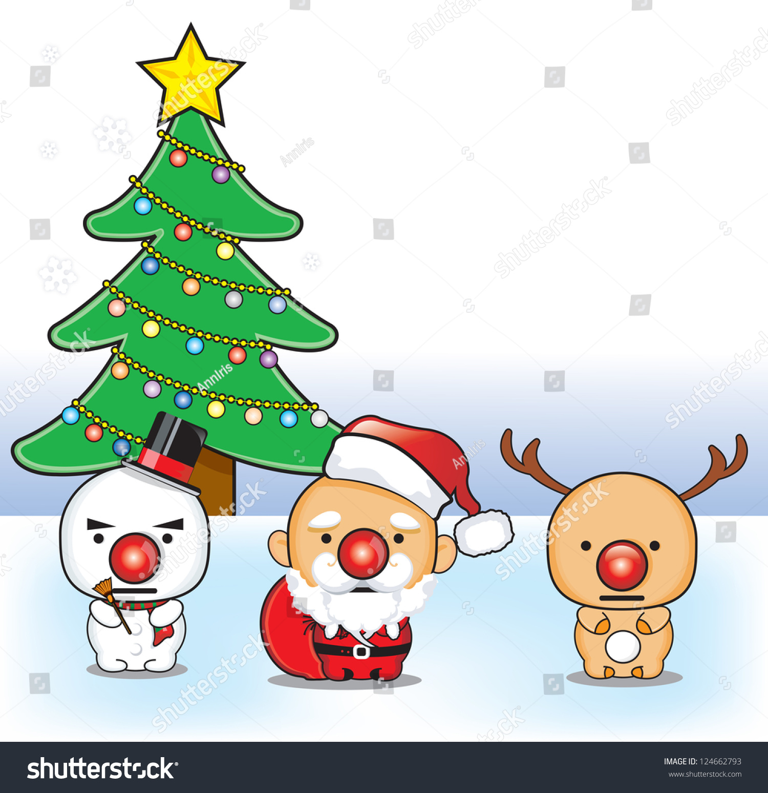 Santa Claus Reindeer Snowman On Christmas Stock Illustration ...