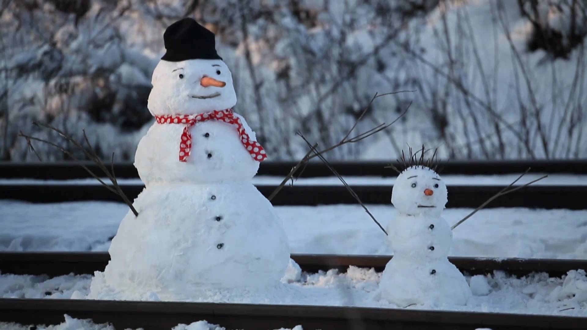 Snowman gets hit by a train - YouTube