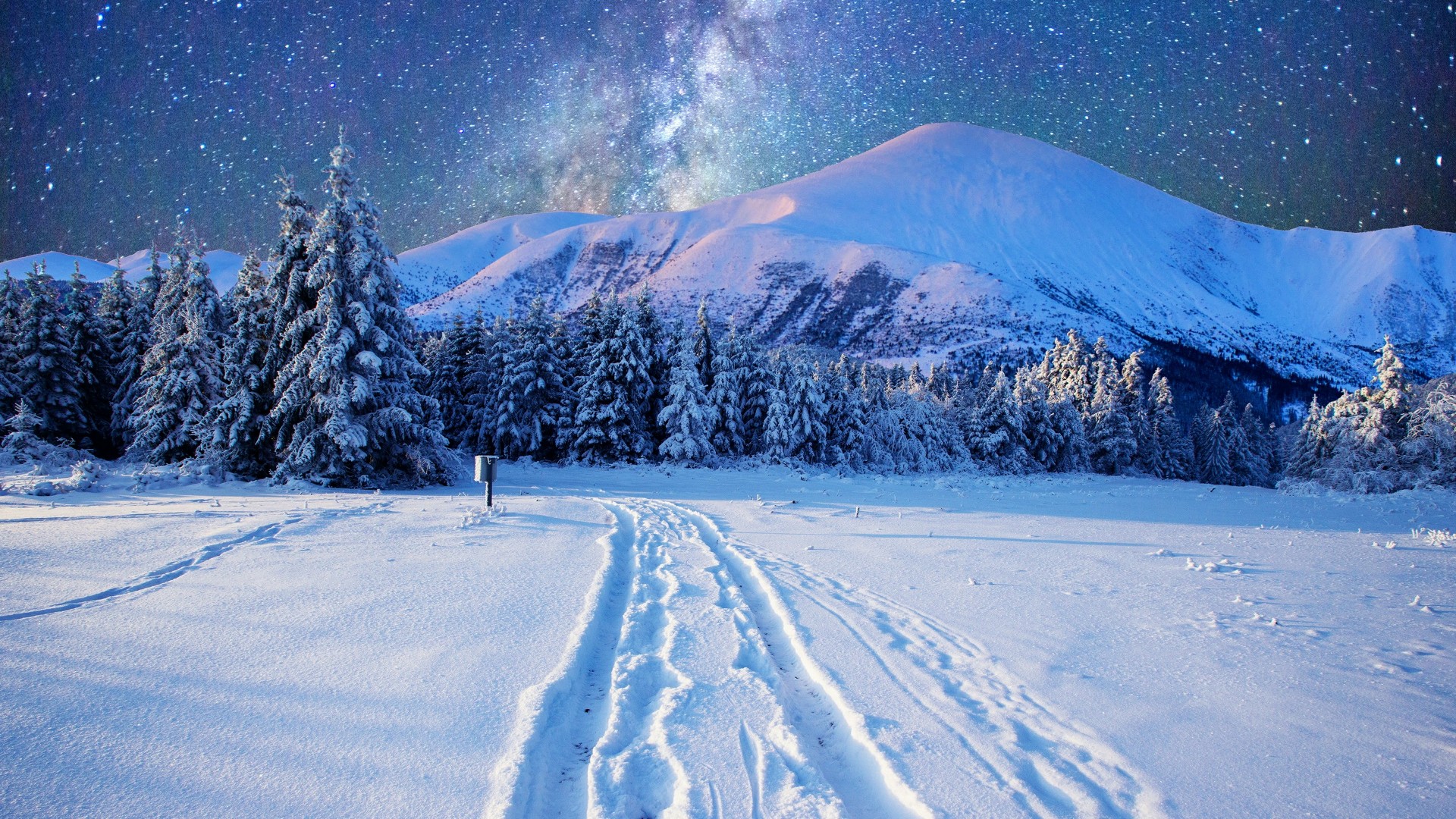 Milky Way On The Night Sky Over The Snowy Mountains Wallpaper ...