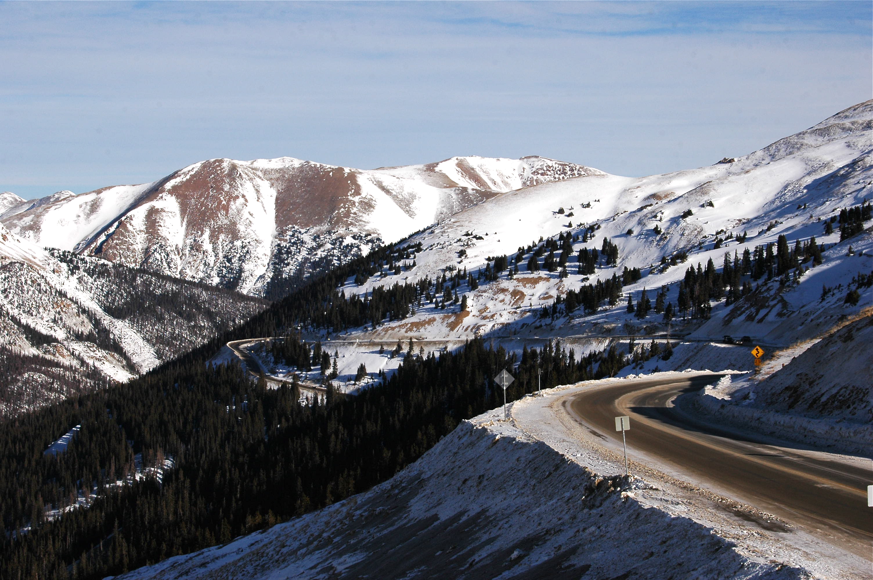 Snowy Mountain Pass, Asphalt, Sky, Pass, Road, HQ Photo