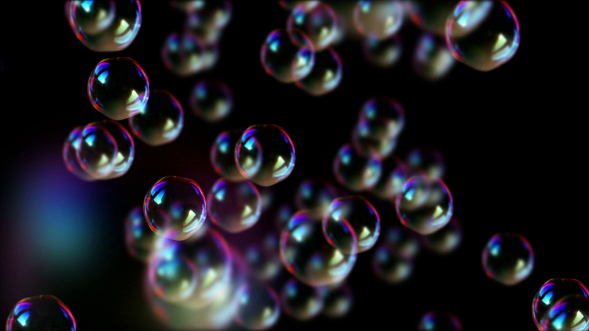 A lot of soap bubbles slowly float in space, beautiful 3d animation ...