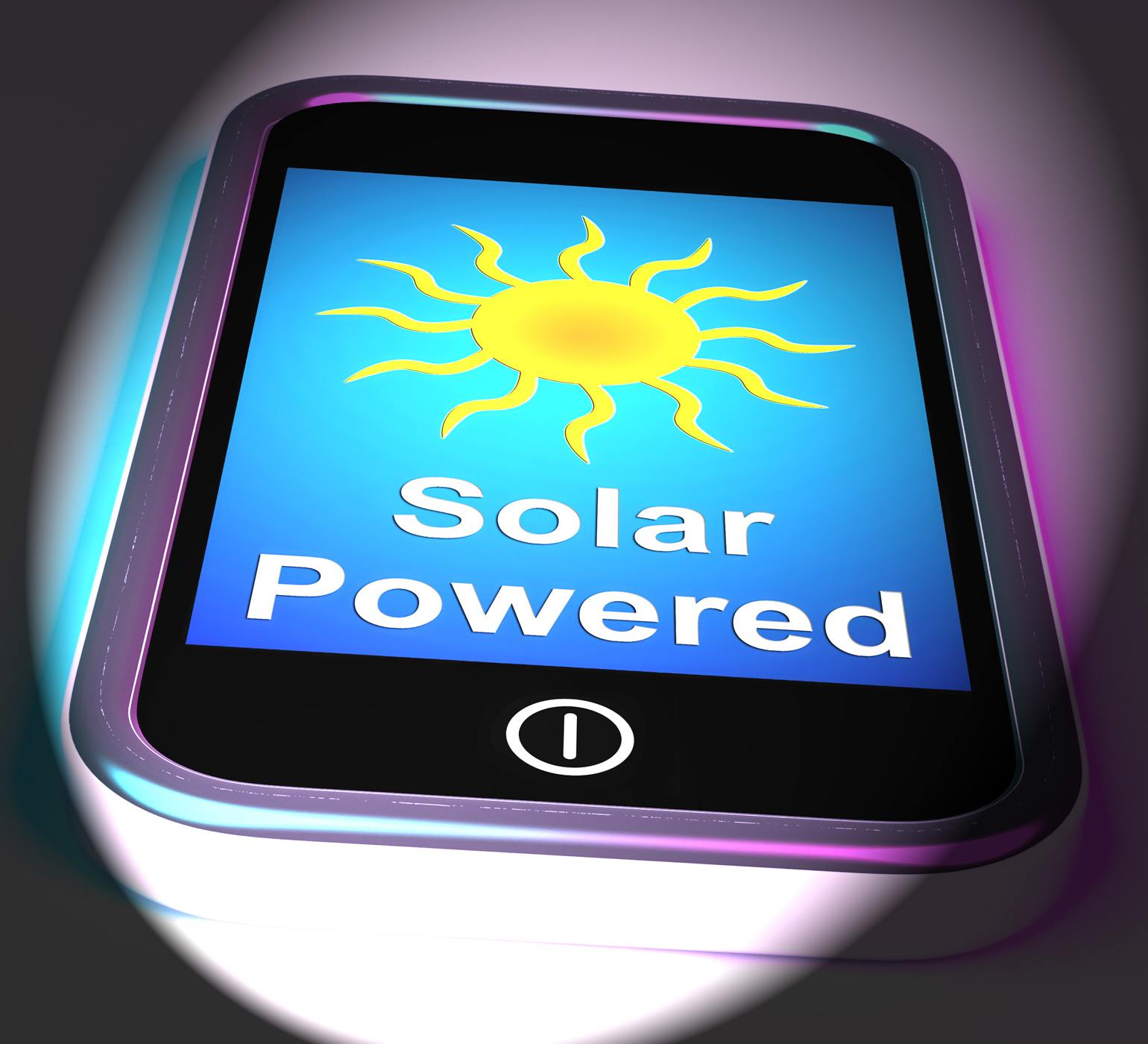 Solar powered on phone displays alternative energy and sunlight photo