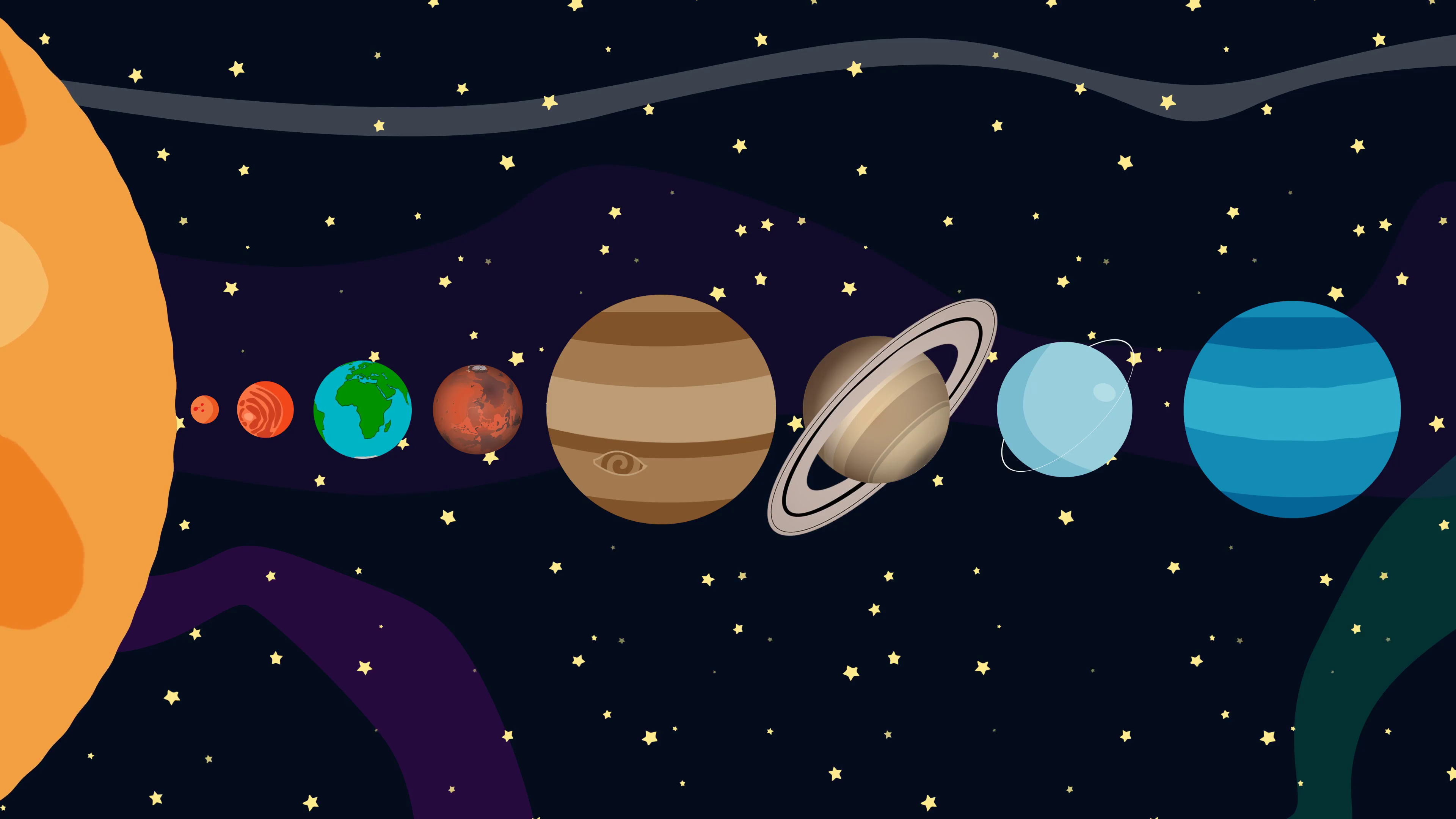 Cartoon Animation of the Planets of the Solar System By Order in 4K. 