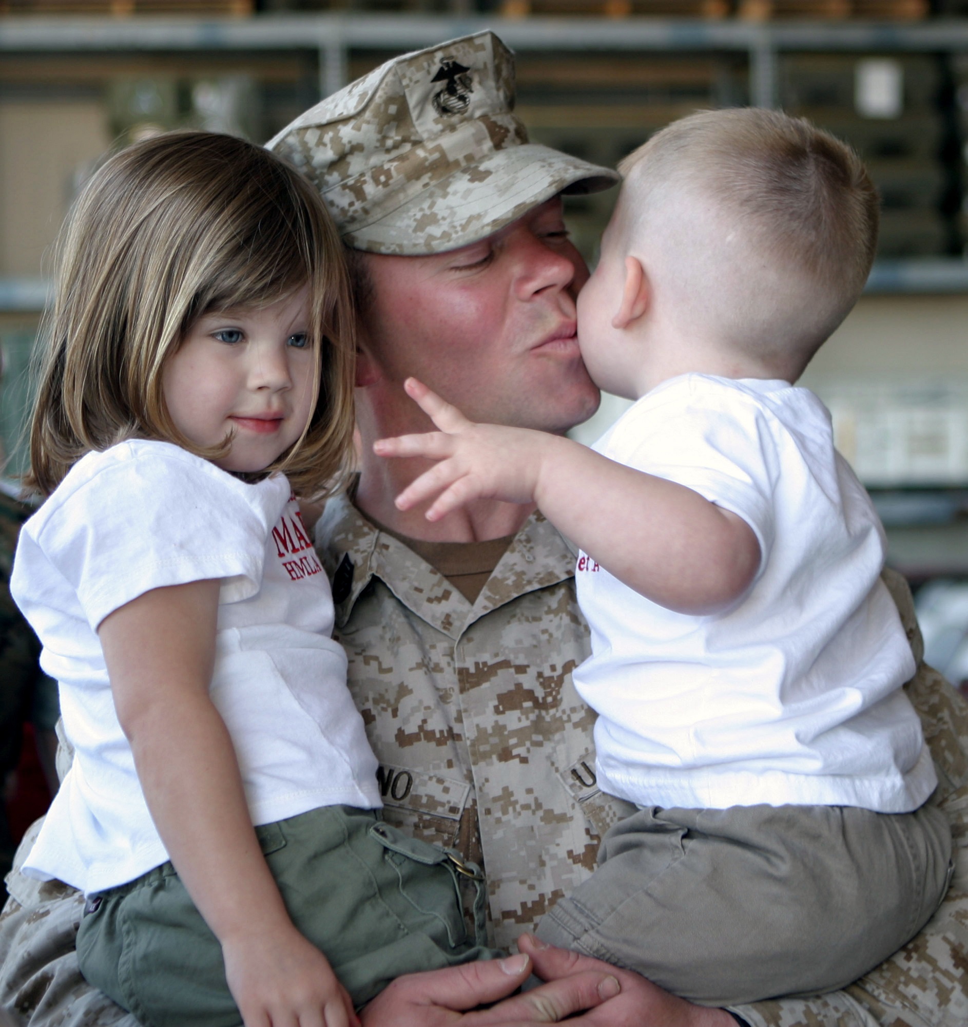 Soldier meeting with kids photo