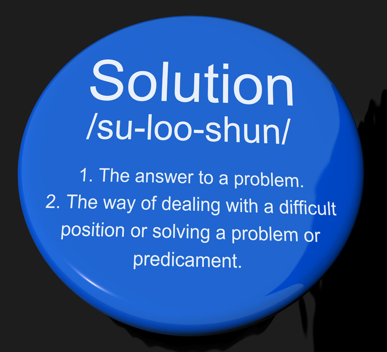 Solution definition button showing achievement vision and success photo