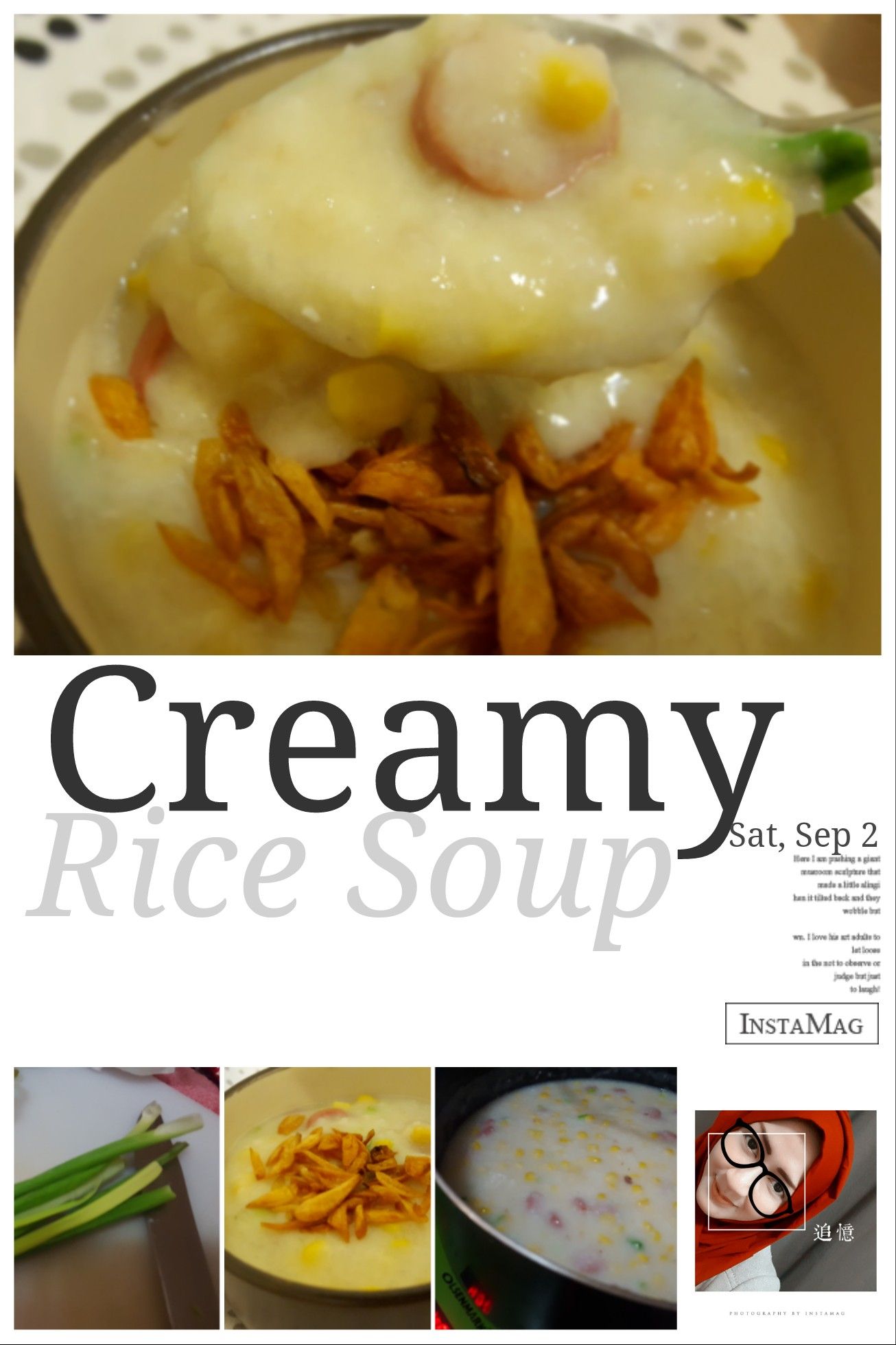 Creamy Rice Soup Bahan : beras, sosis, susu cair, jagung, daun ...