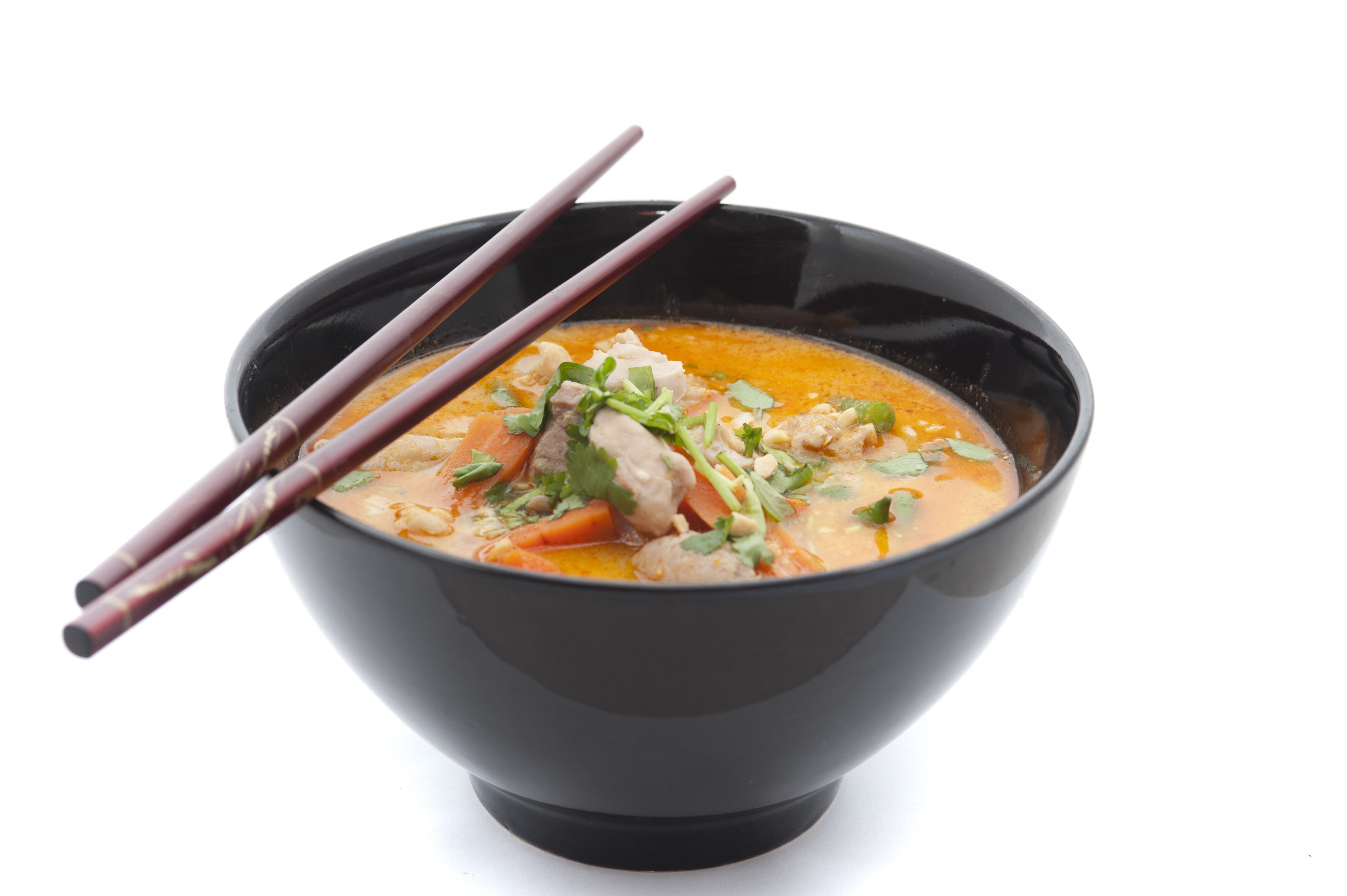 creamy soup in bowl with chopsticks - Free Stock Image