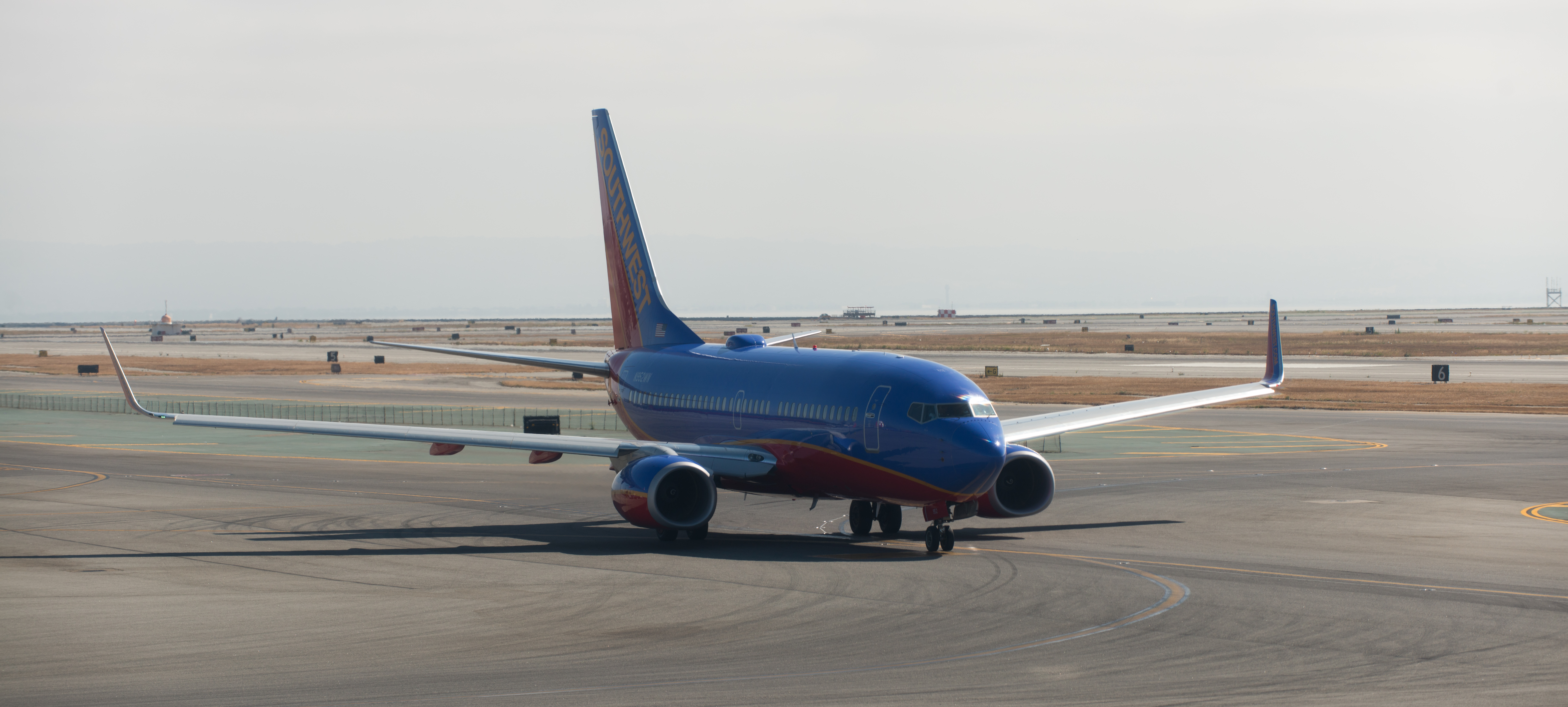 Southwest airlines plane waiting for takeoff photo