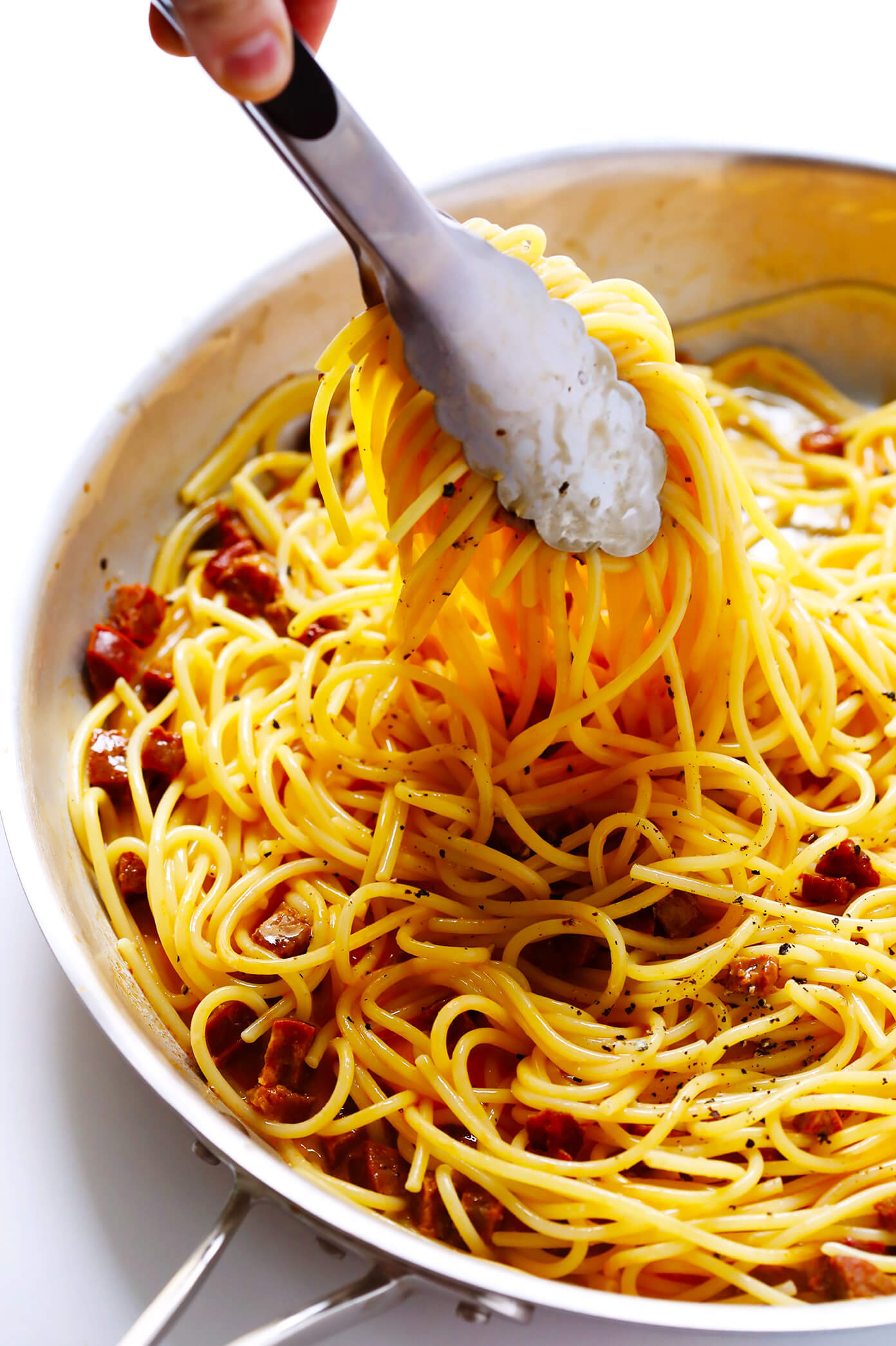 Spanish Chorizo Spaghetti Carbonara | Gimme Some Oven