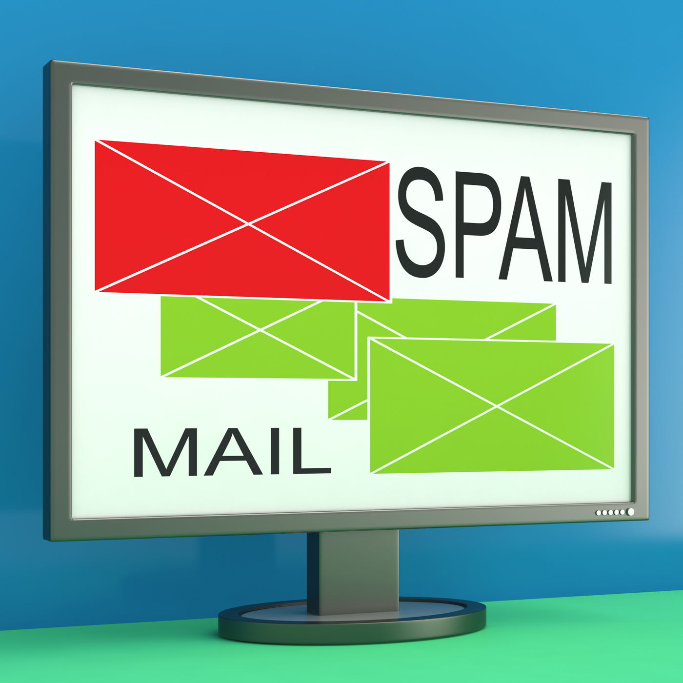 Spam And Mail Envelopes On Monitor Shows Online Security, Accepted, Monitor, Unsolicited, Spamming, HQ Photo