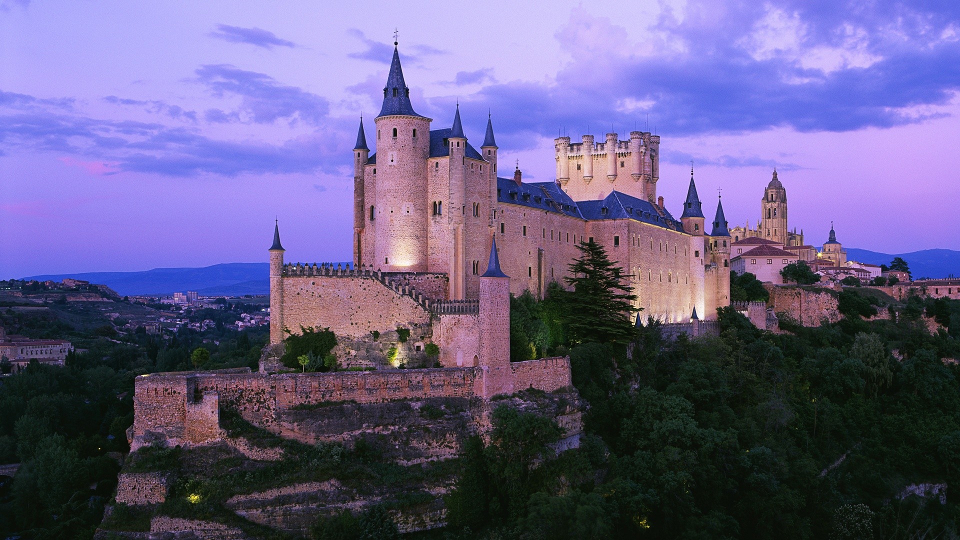 Medieval: Awesome Spanish Castle Spain Hill Evening Trees Towers ...