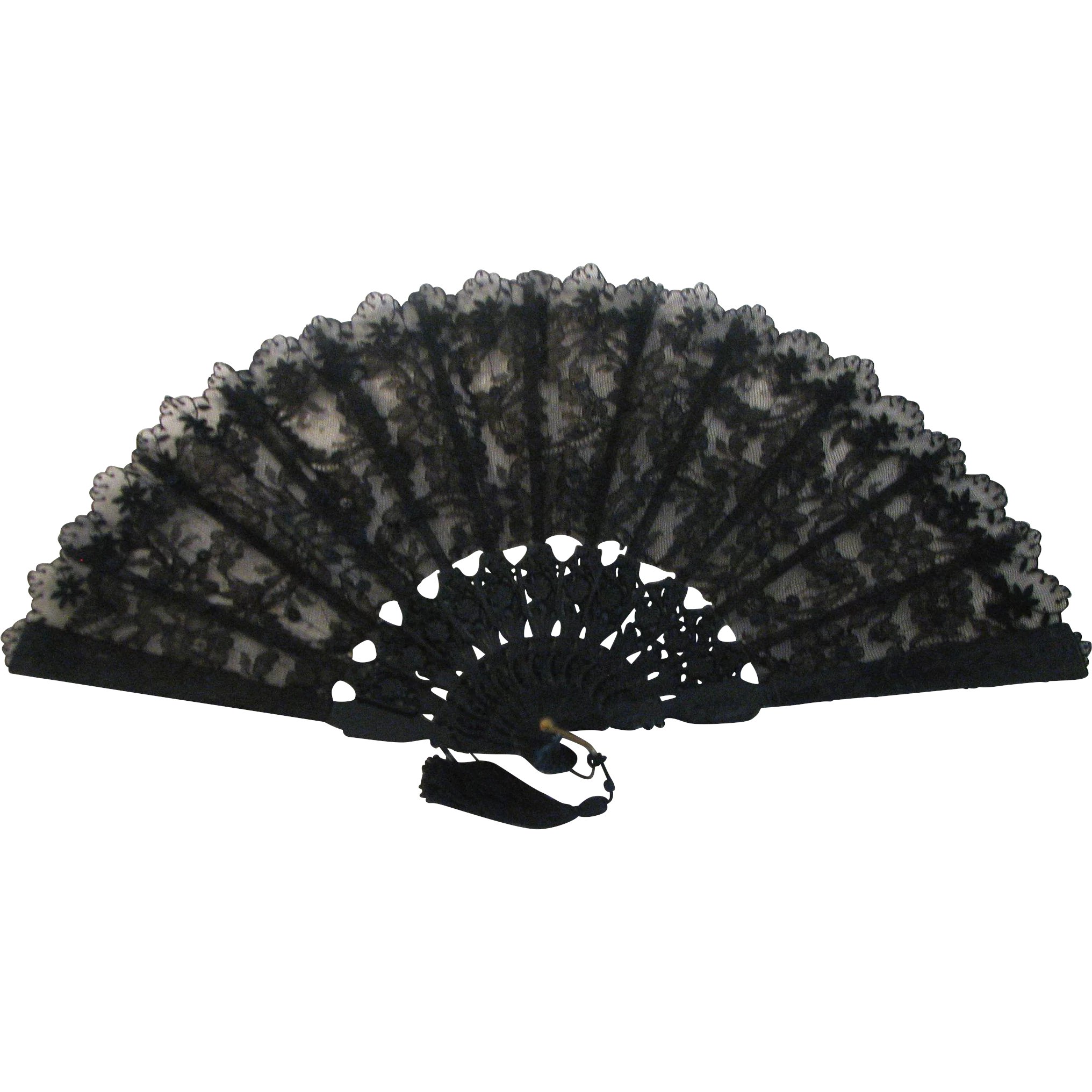 20th c Spanish Black Lace & Wood Folding Fan : VanBibber Antiques ...