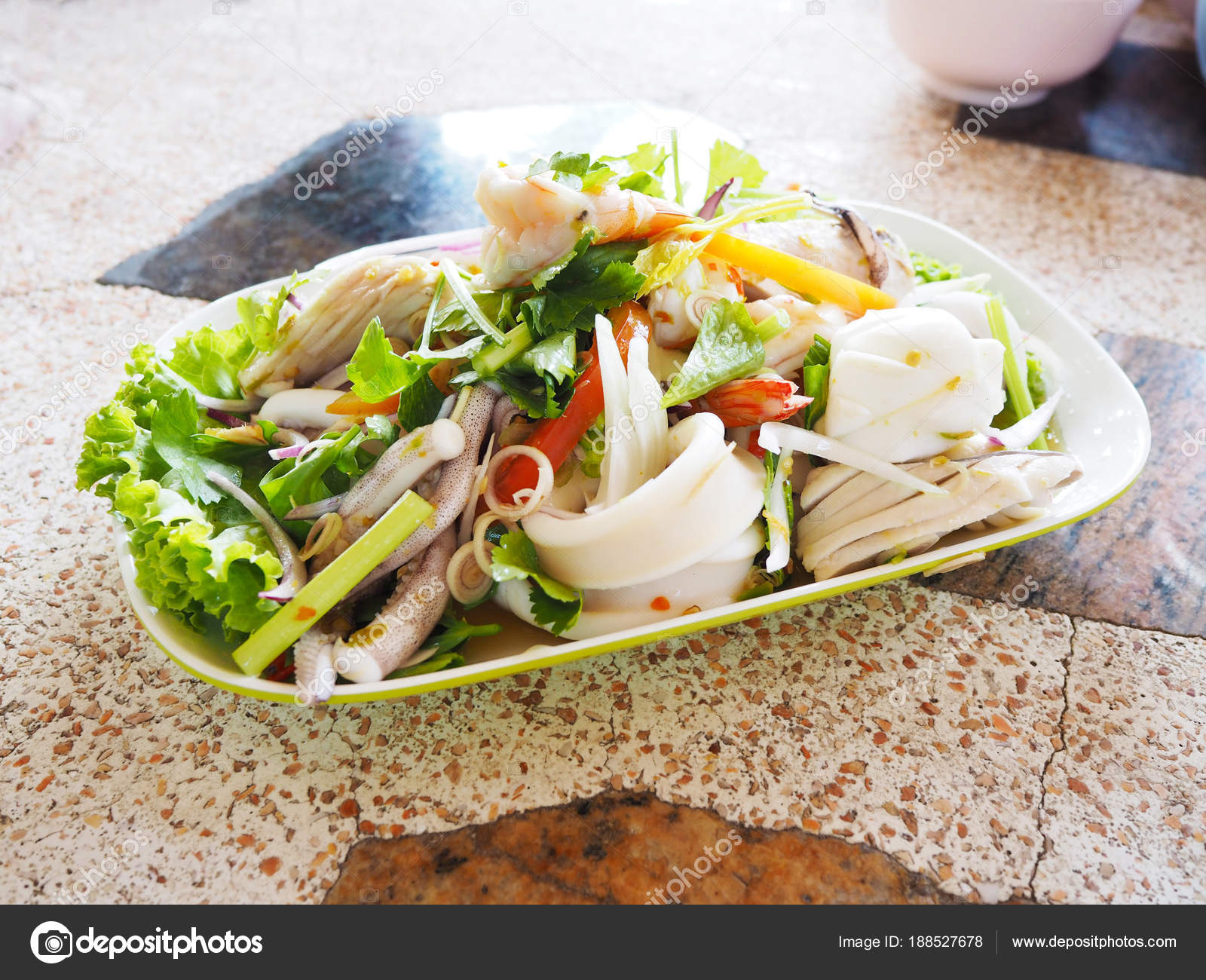 Thai menu spicy seafood salad. — Stock Photo © P.Kanchana #188527678