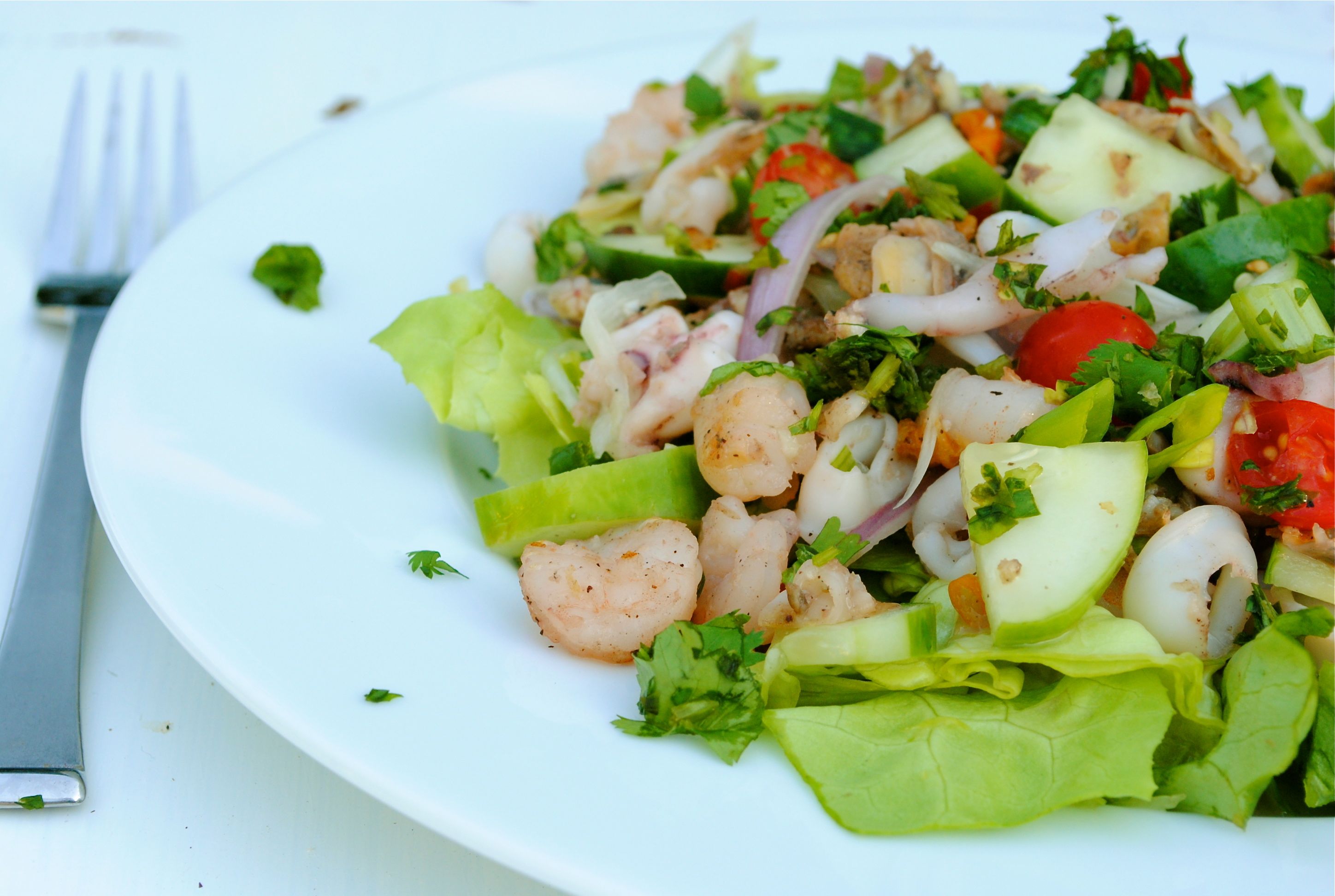 Seriously Hot Thai Seafood Salad | Bev Cooks