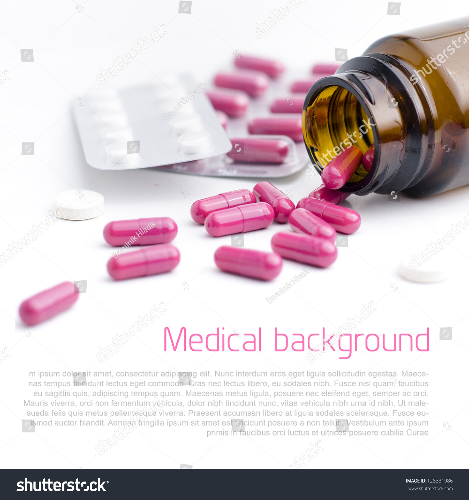 Spilled Pills Out Bottle Background Copyspace Stock Photo 128331986 ...