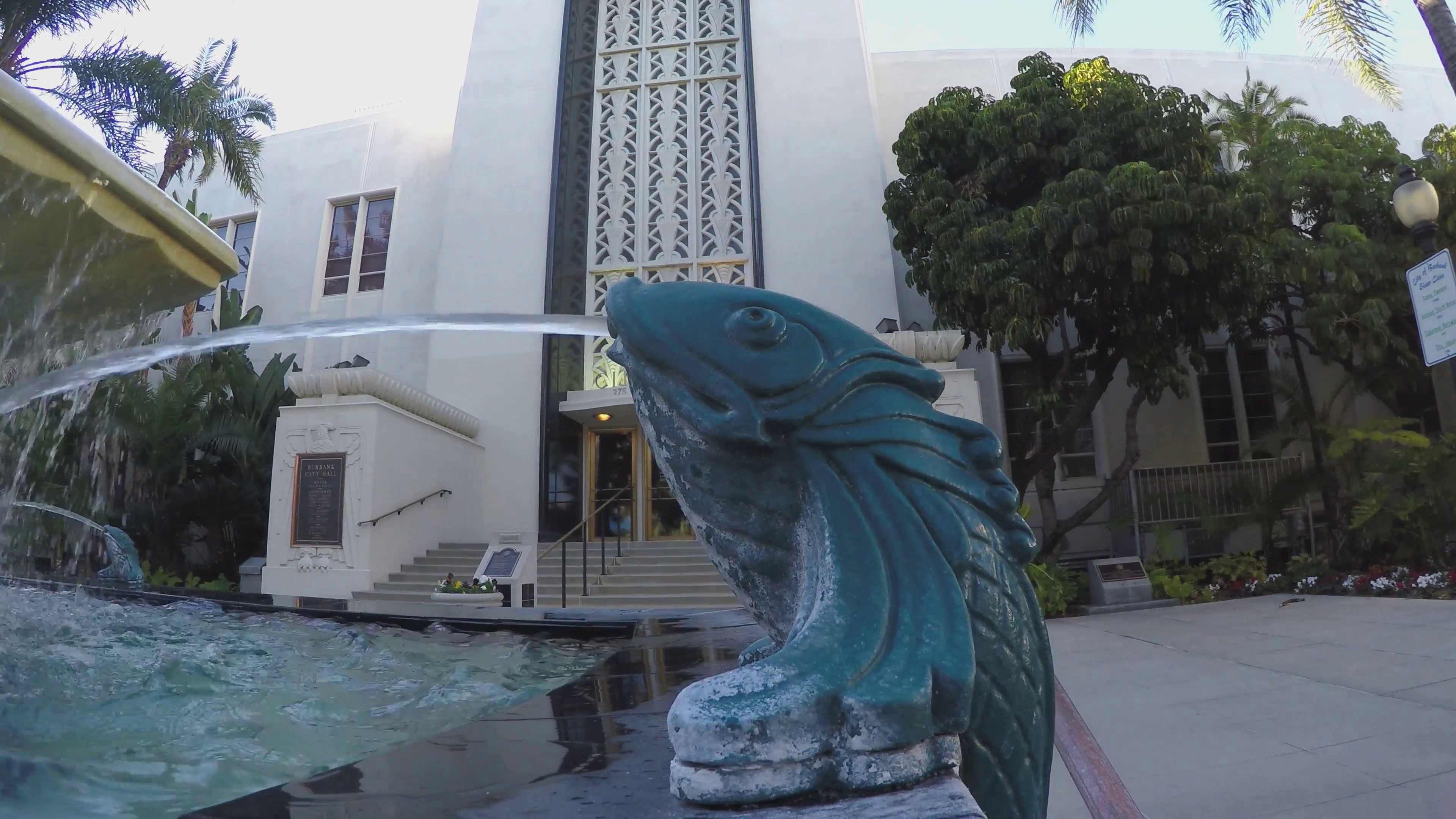 Spitting Fish Fountain At Burbank CA City Hall - Close Up Stock ...