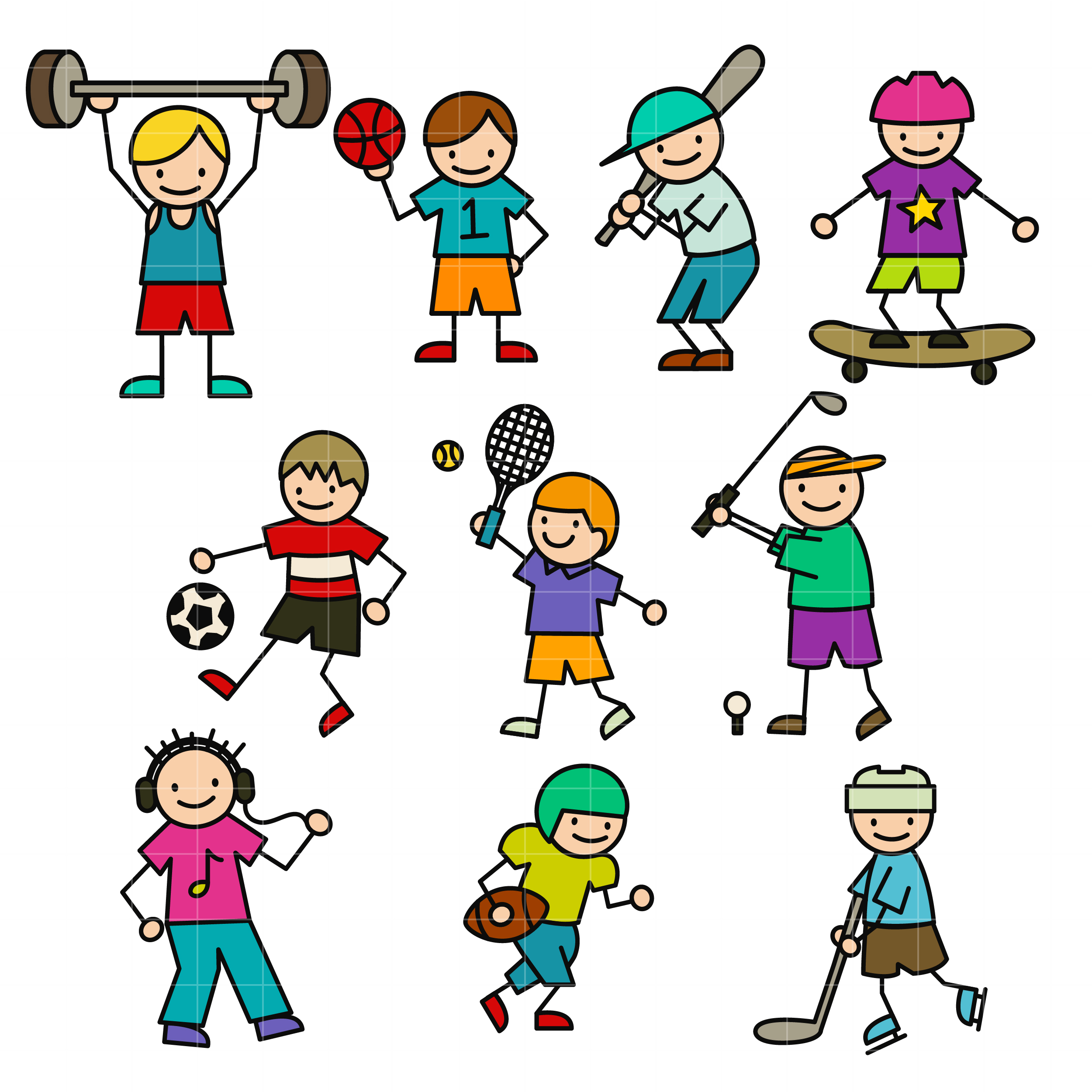 Sporty Stick Kids Set Semi Exclusive Clip Art Set For Digitizing and ...