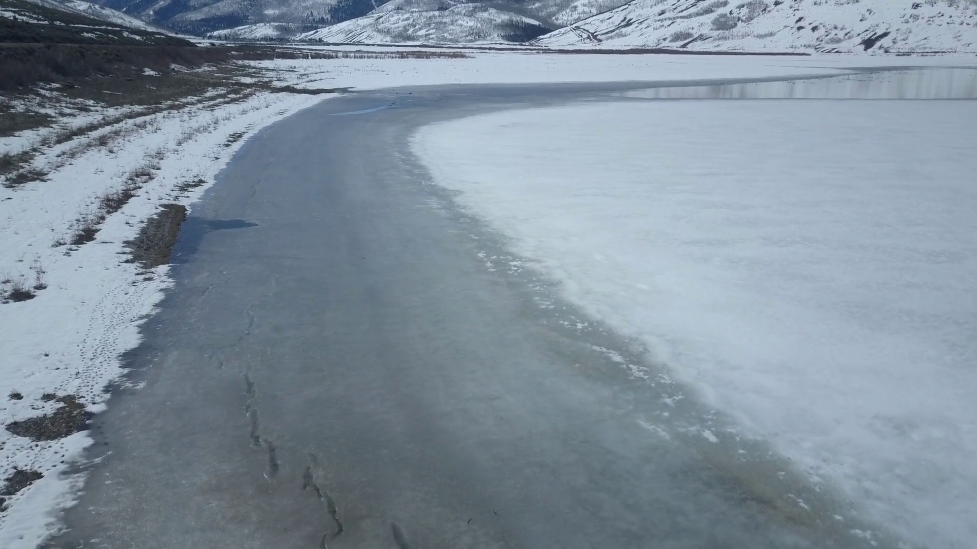 Aerial Frozen Mountain Valley Lake Spring Season Ice Melt 4K 857 ...