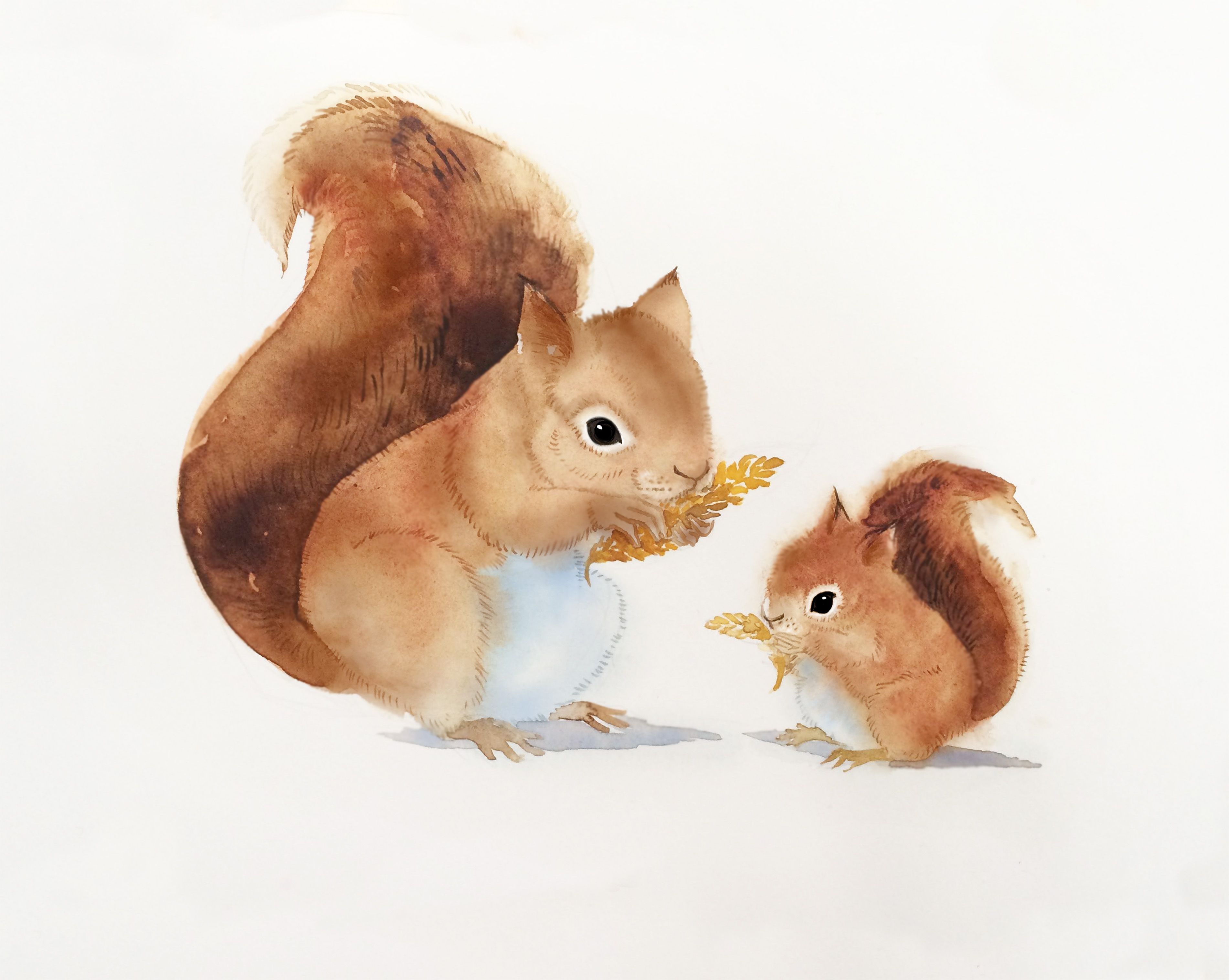 Nursery Wall Art, Cute Squirrels, Watercolor Squirrel, mom and baby ...