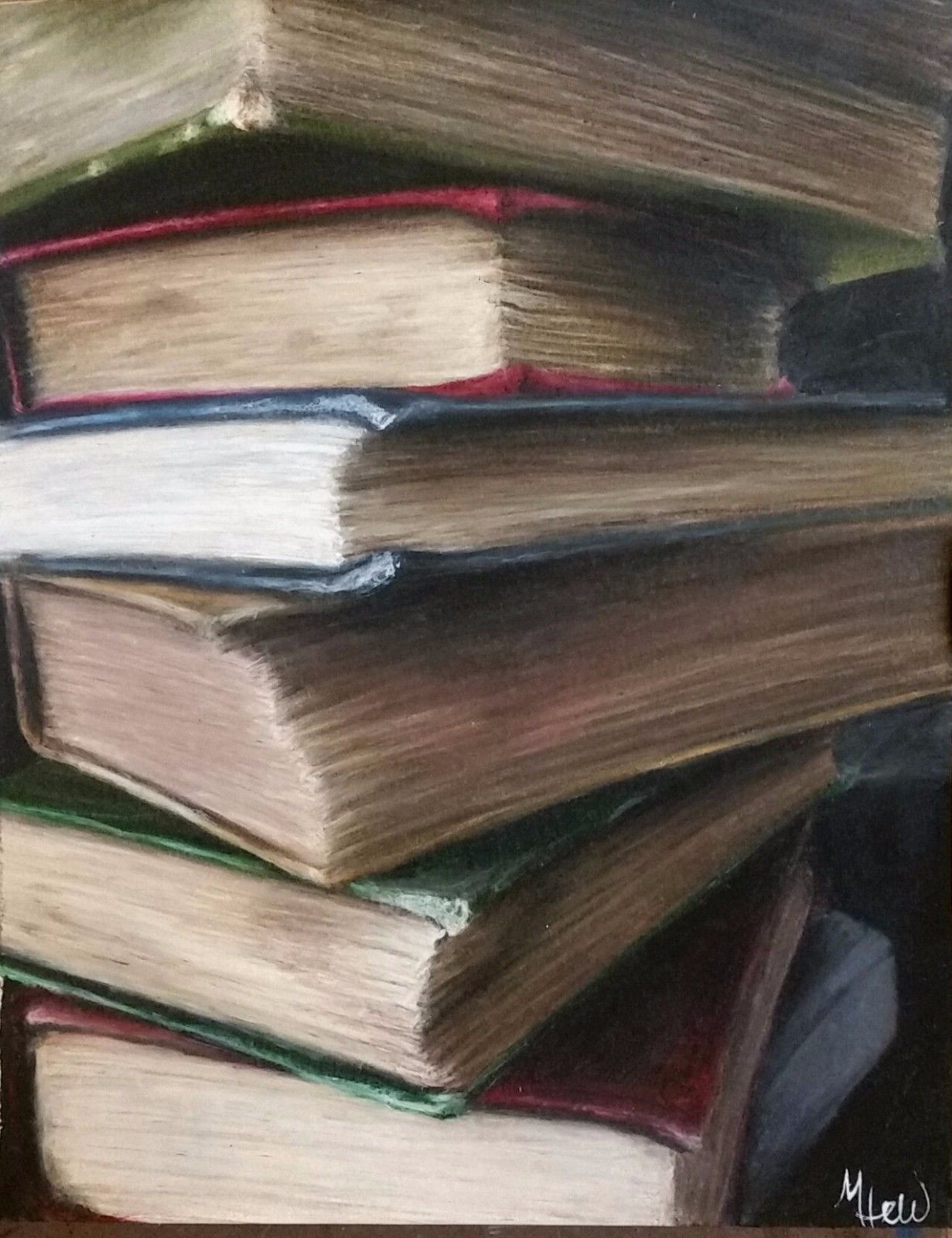 MHEW ORIGINAL Still Life Drawing Stack Of Books Colored Pencil 8x10 ...