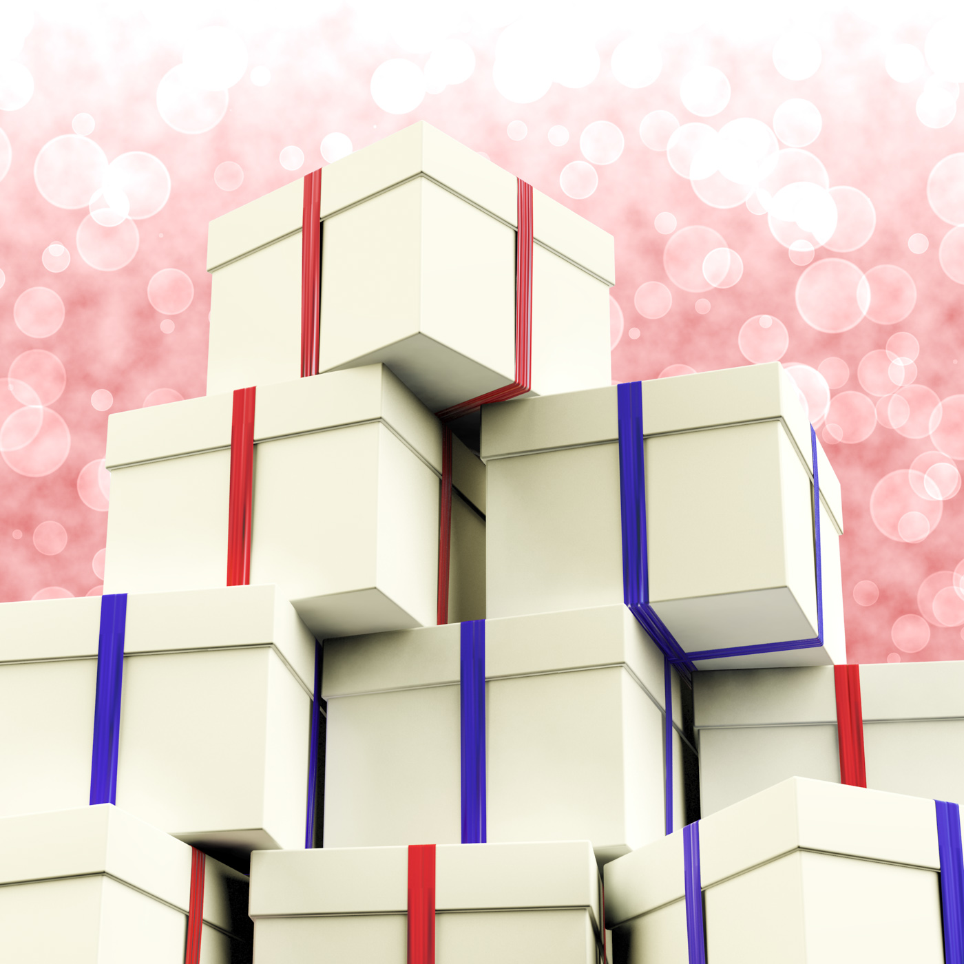 Stack of giftboxes with bokeh background as presents for the family photo