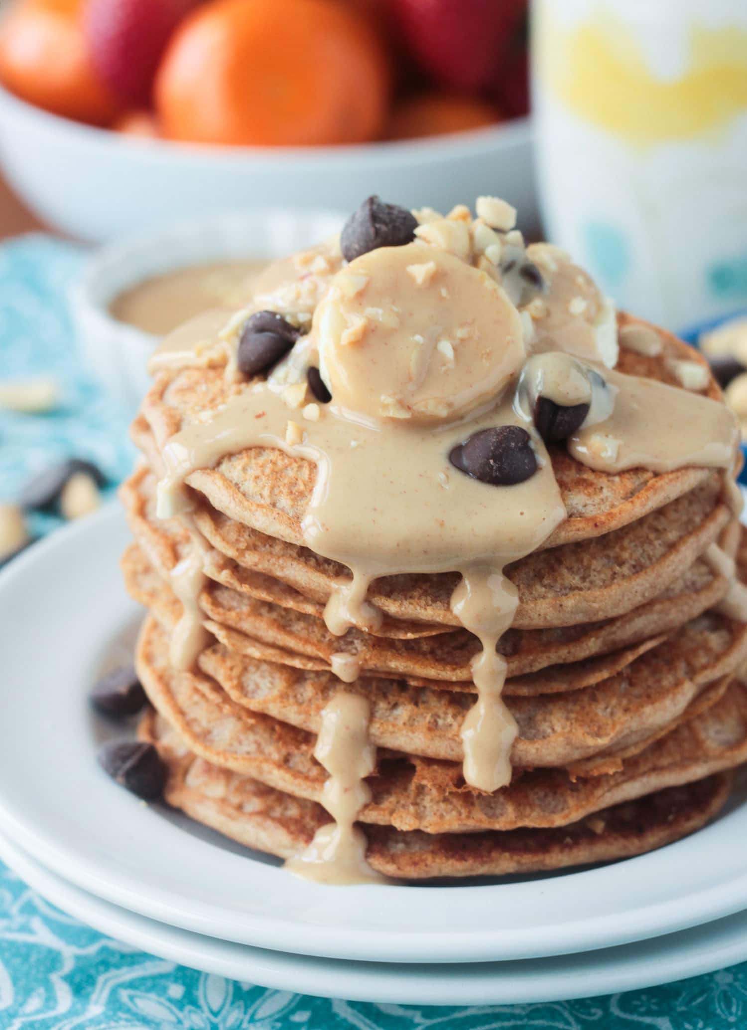 Peanut Butter Pancakes w/ Maple Peanut Butter Syrup ~ Veggie Inspired
