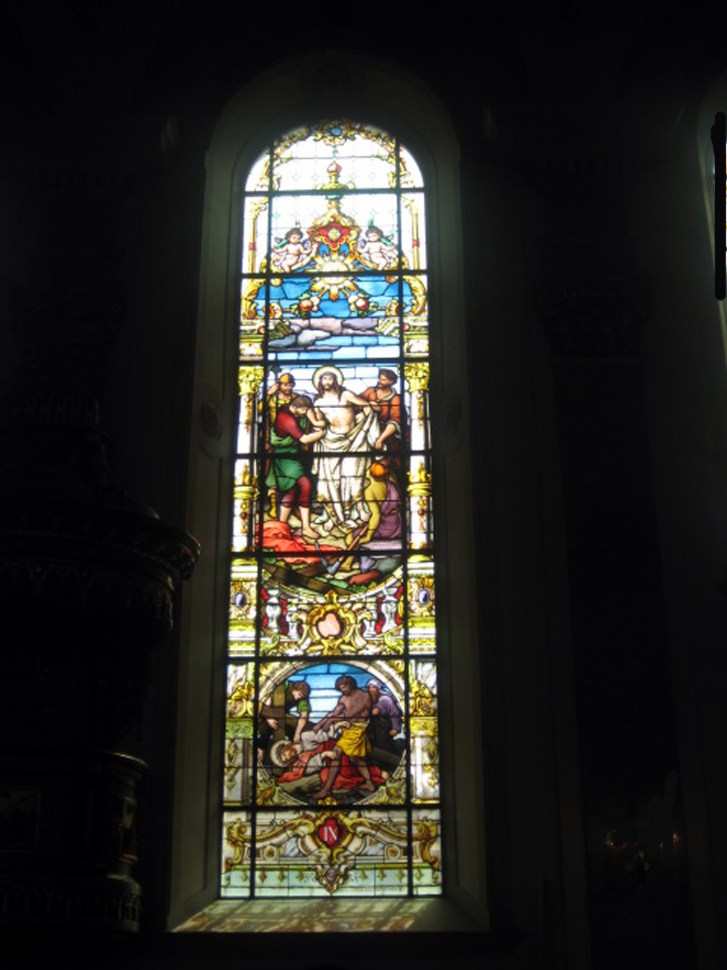 Stained glass in church window photo