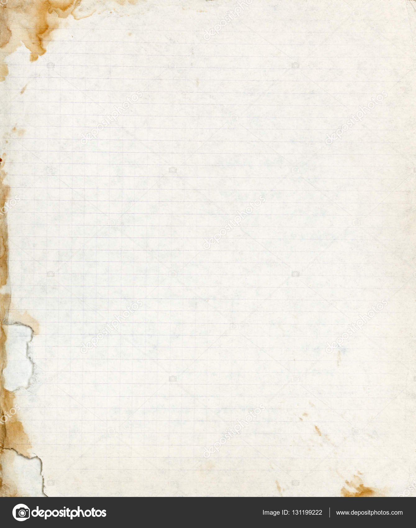 Lined school paper sheet with torn stained border — Stock Photo ...