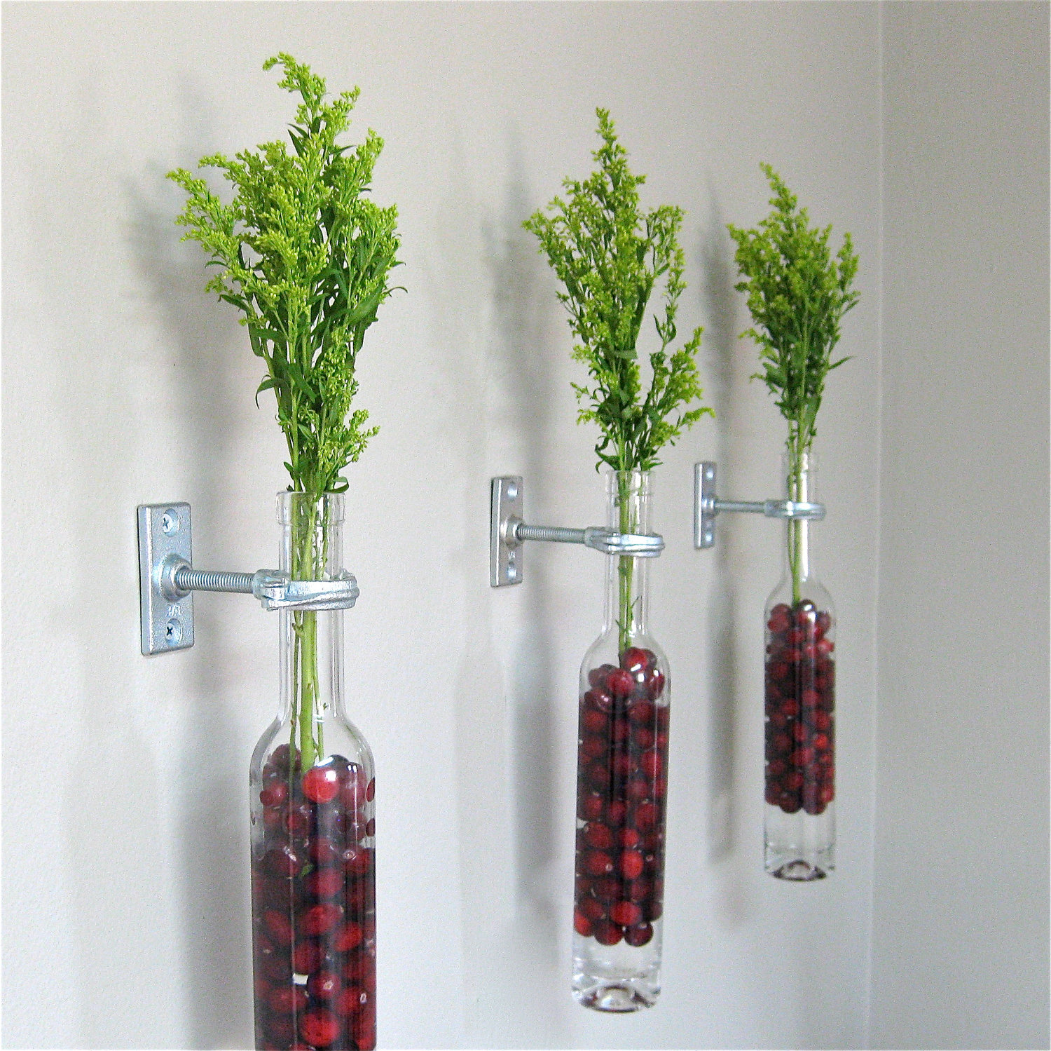 dazzling triple glass bottle Wall Mounted Flower Pots with stainless ...