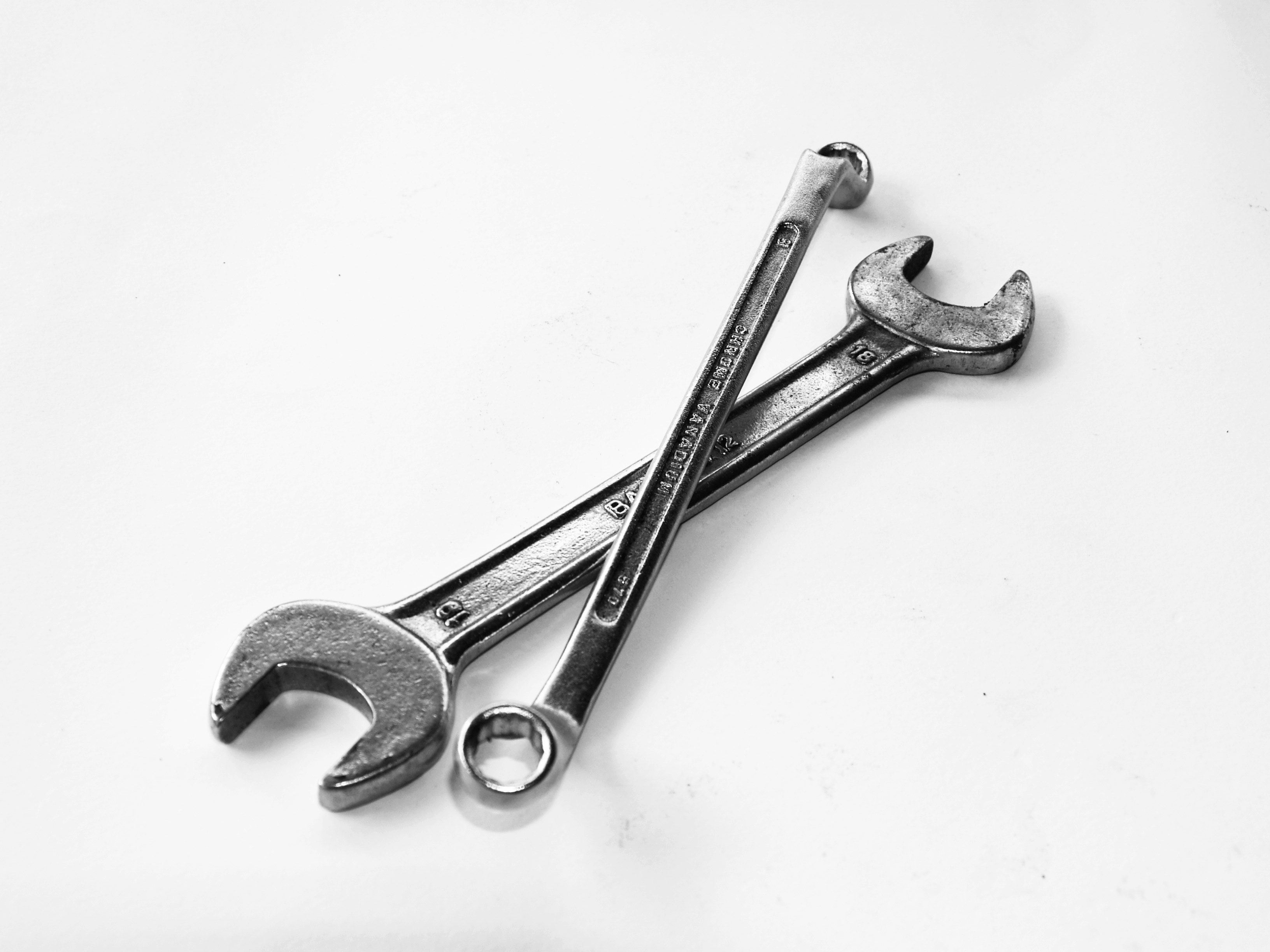 Stainless Steel Close Wrench on Spanner, Black and white, Close-up, Equipment, Expression, HQ Photo