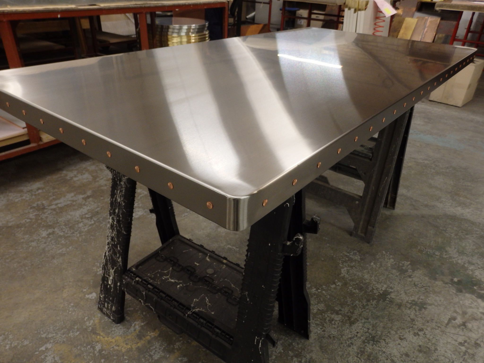 82 - Satin Stainless Steel Table Top with Copper Rivets | Stainless ...