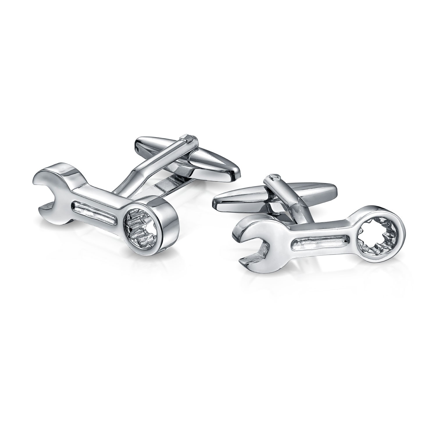 Stainless Steel Plated Mens Polished Combination Wrench Cufflinks Set
