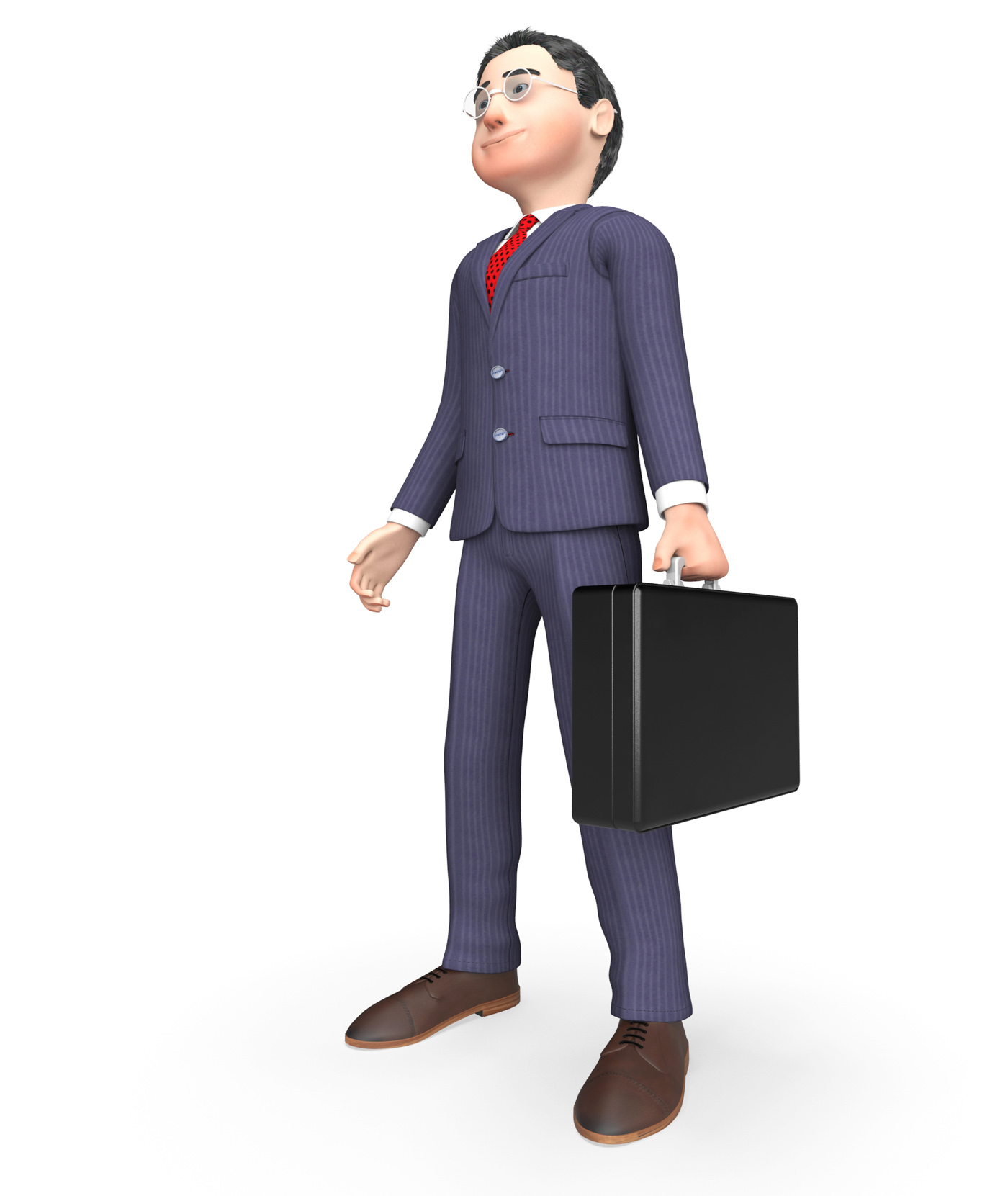 Standing character shows business person and stands 3d rendering photo