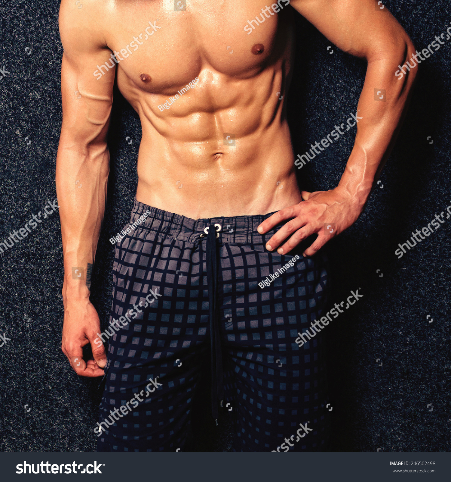 Closeup Shot Muscular Shirtless Young Man Stock Photo (Download Now ...