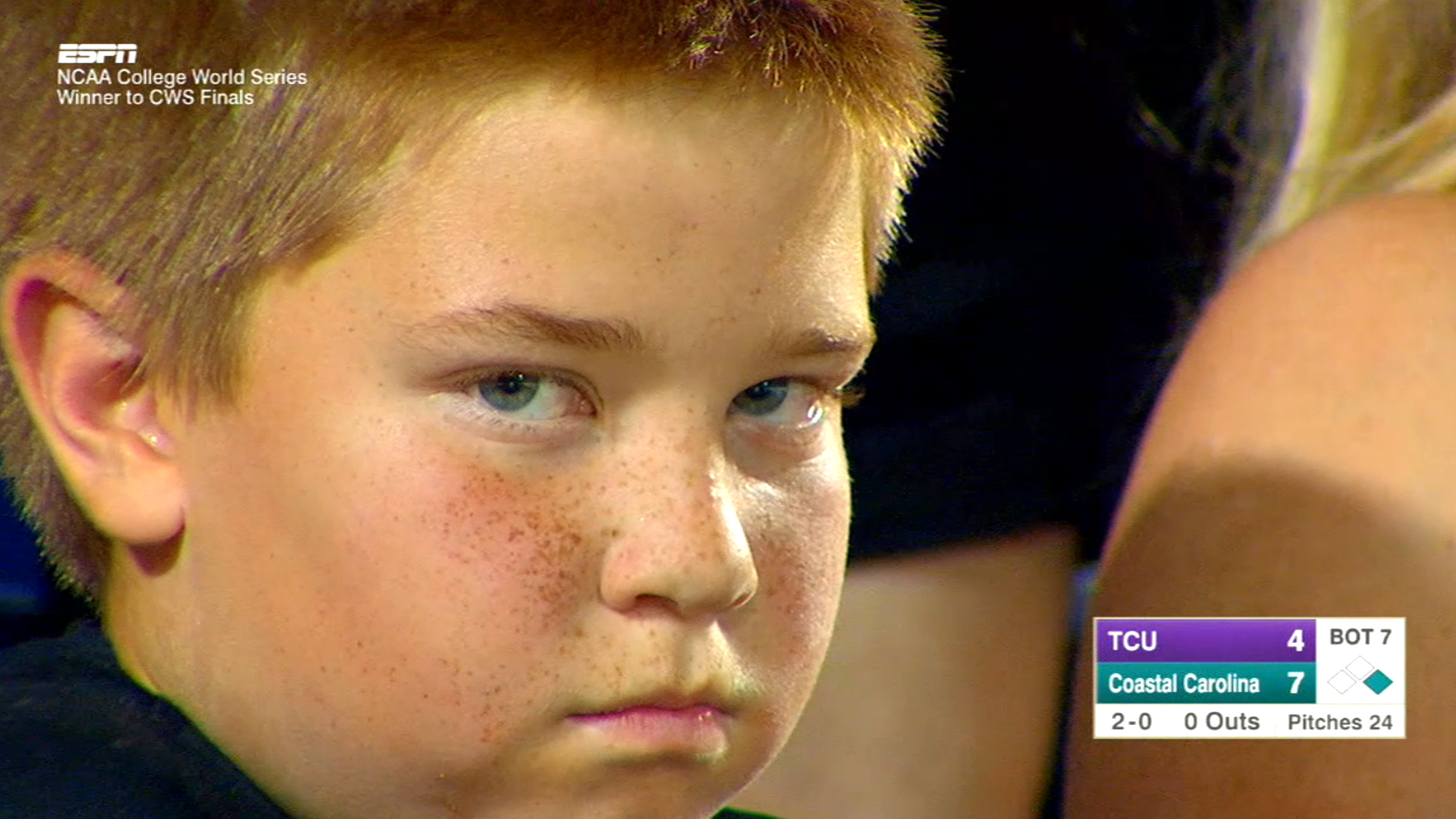 Kid's epic death stare steals the show at baseball game